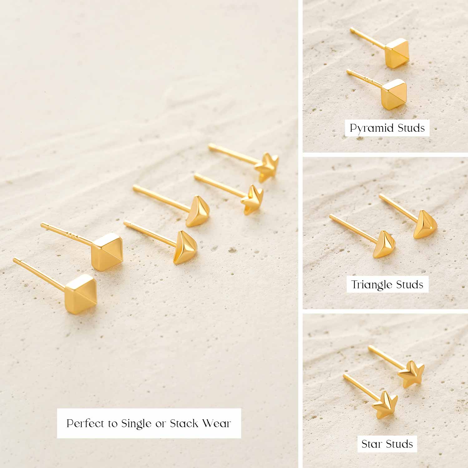 Pyramid Geometry Stud Earrings Set