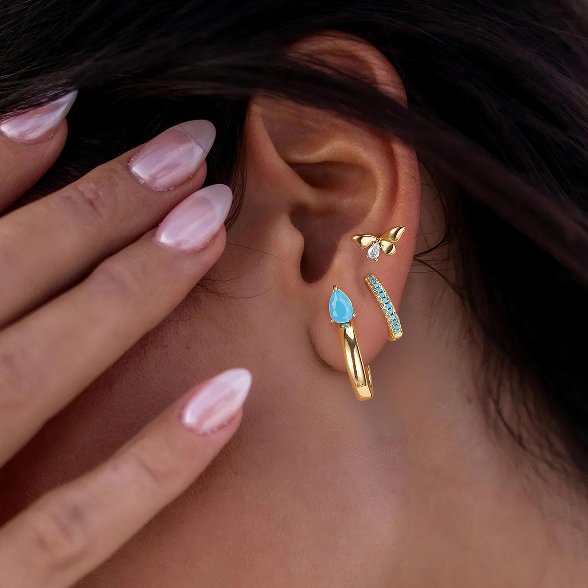 Gold C Shape Teardrop Stud Earrings