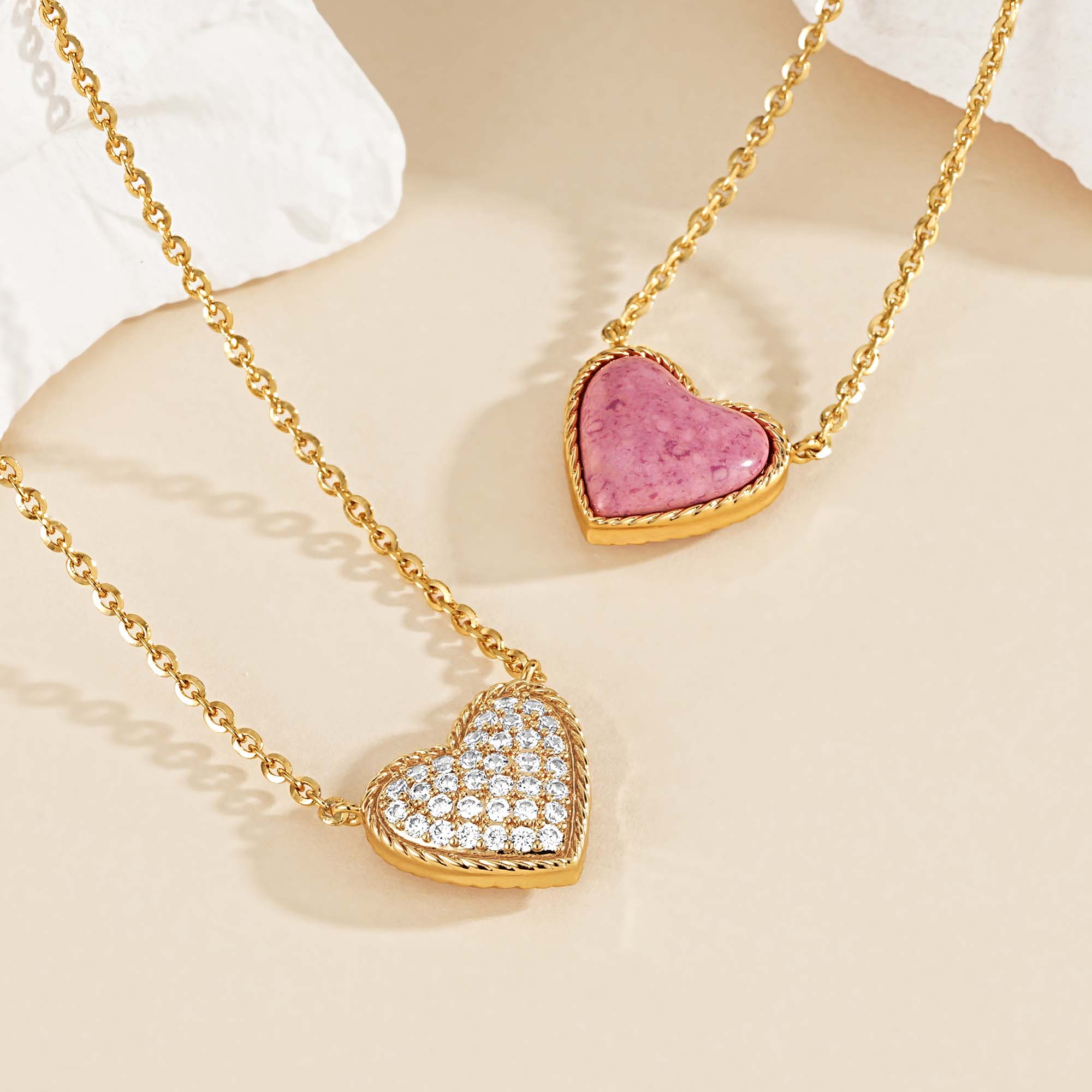Gold Natural Stone Heart Necklace