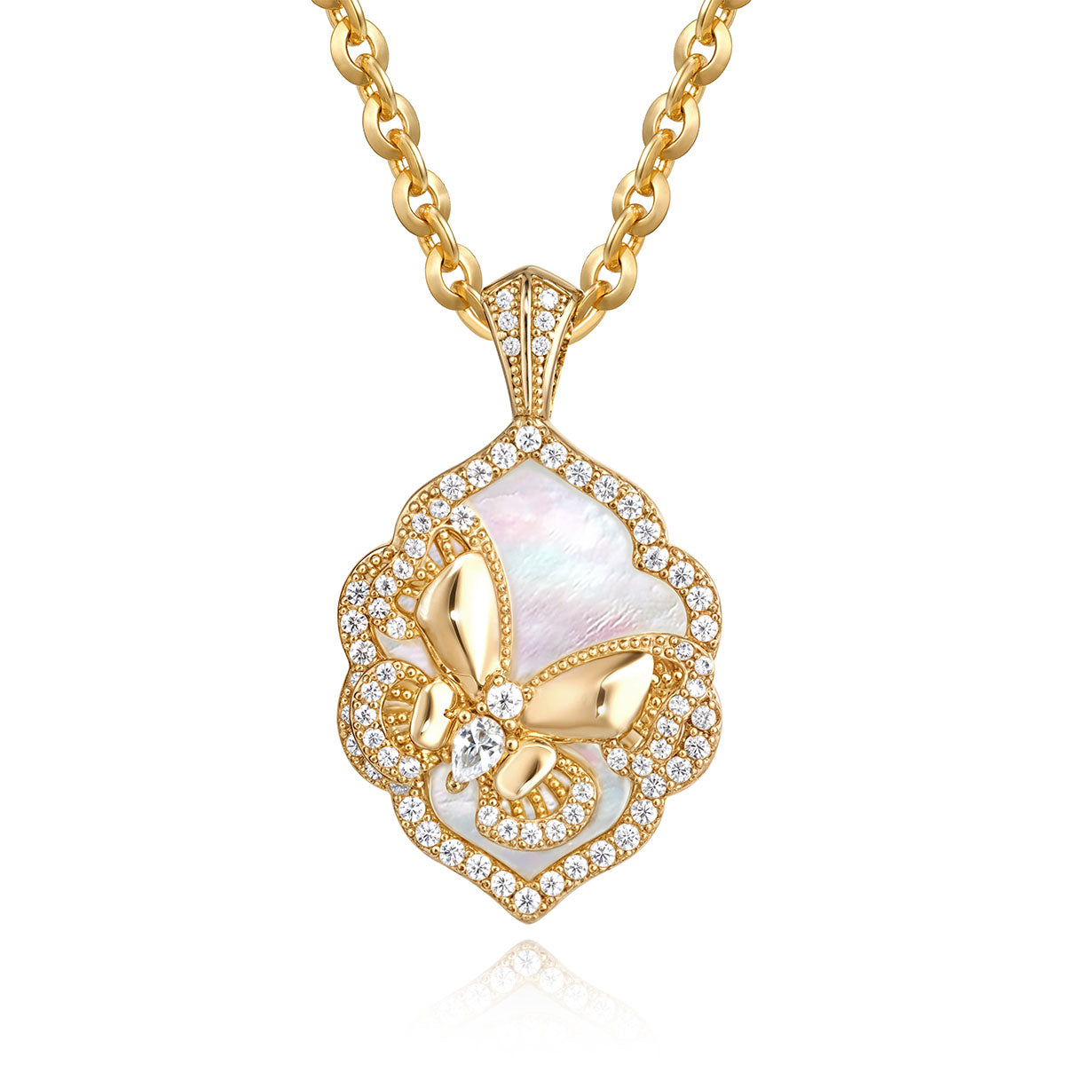 Gold Butterfly Gemstone Pendant Necklace