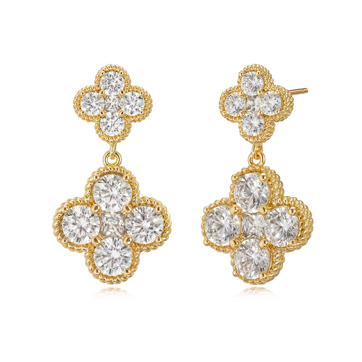 Gold Double Floral Birthstone Dangle Studs