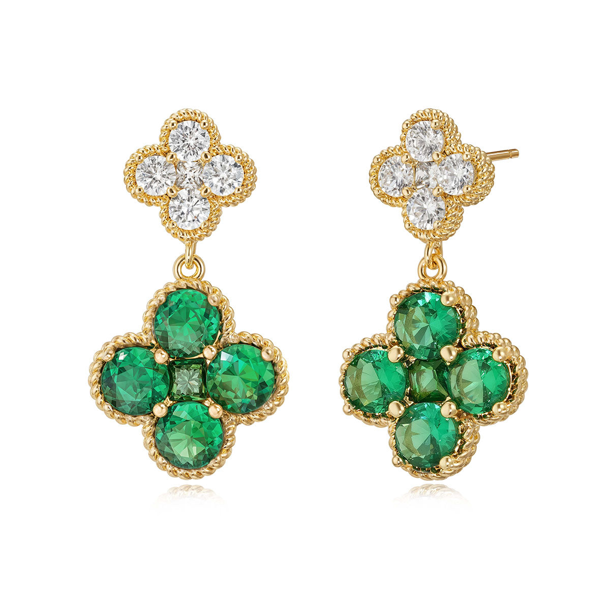 Gold Double Floral Birthstone Dangle Studs