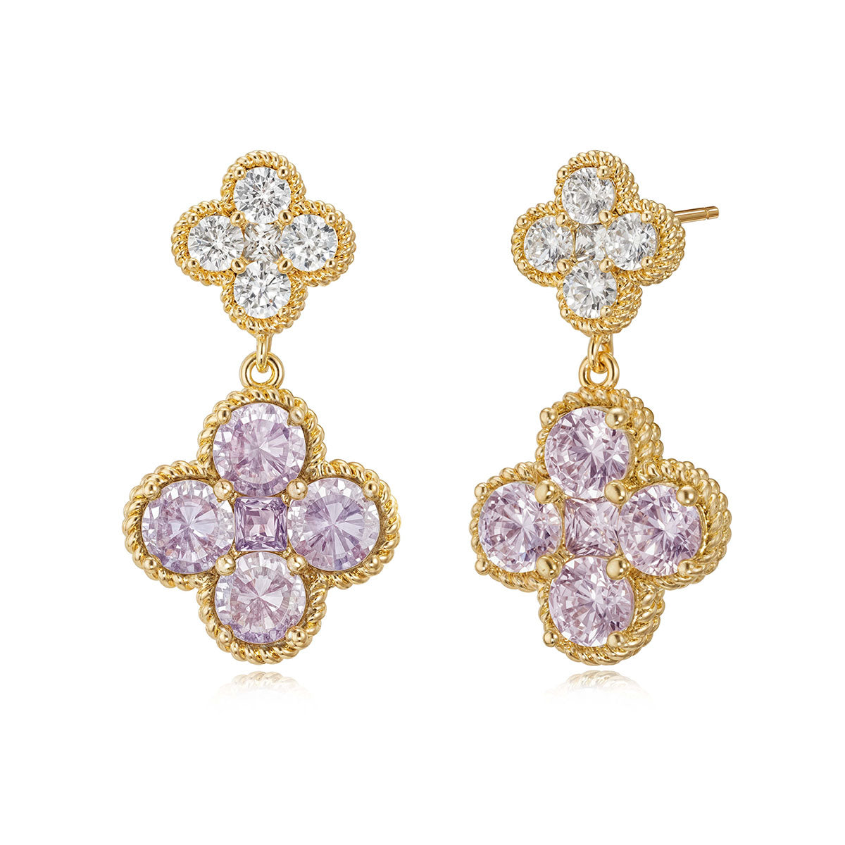 Gold Double Floral Birthstone Dangle Studs