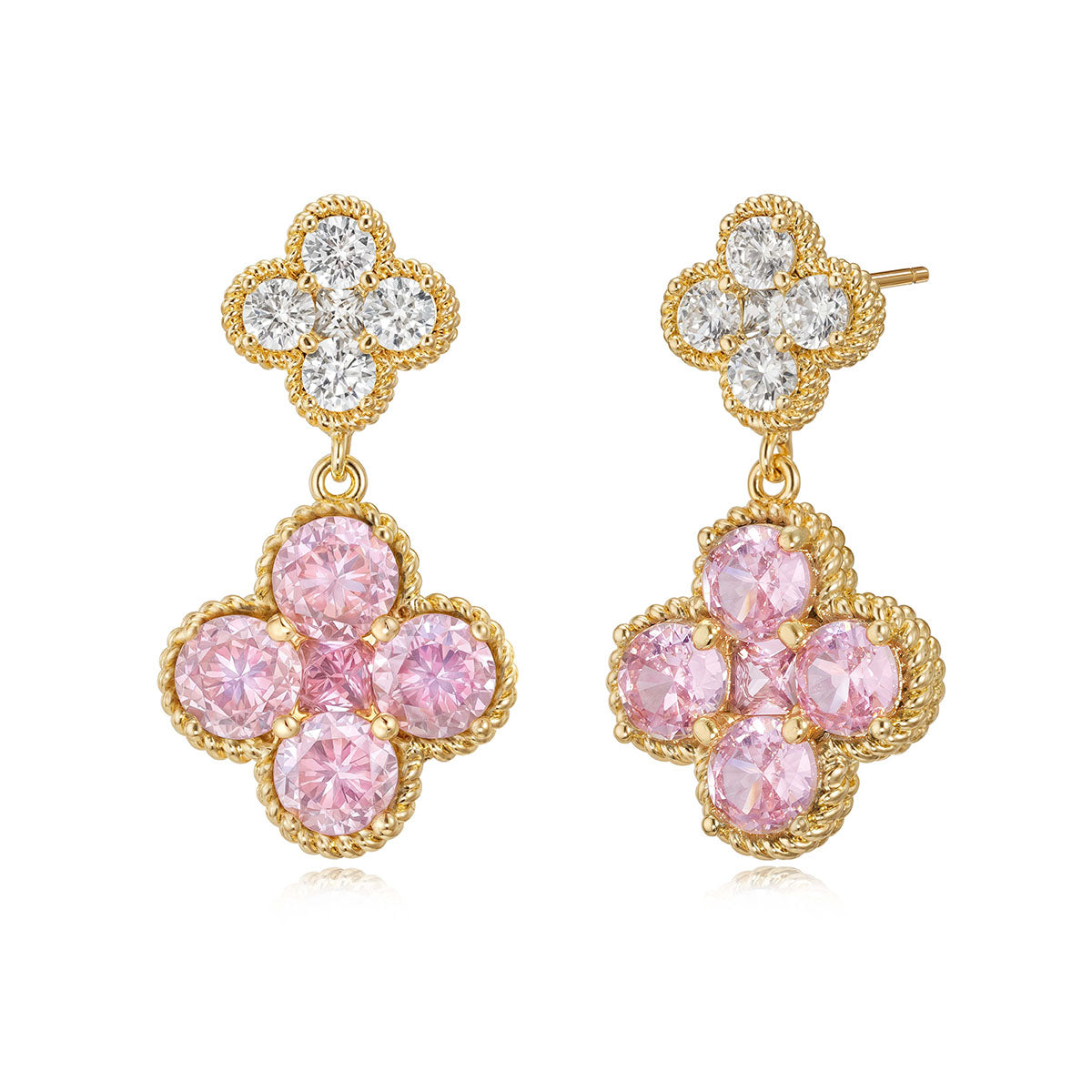 Gold Double Floral Birthstone Dangle Studs