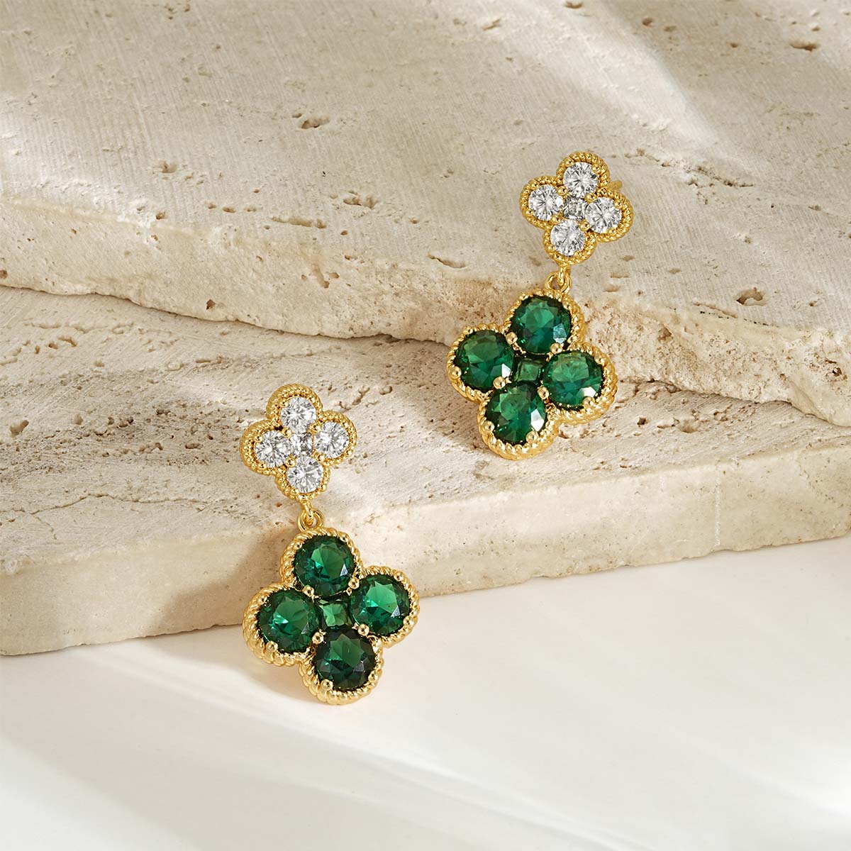 Gold Double Floral Birthstone Dangle Studs