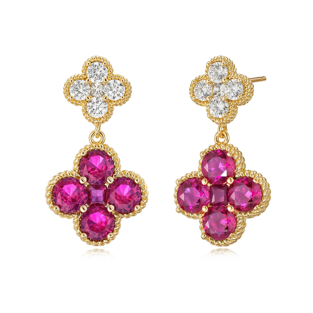 Gold Double Floral Birthstone Dangle Studs