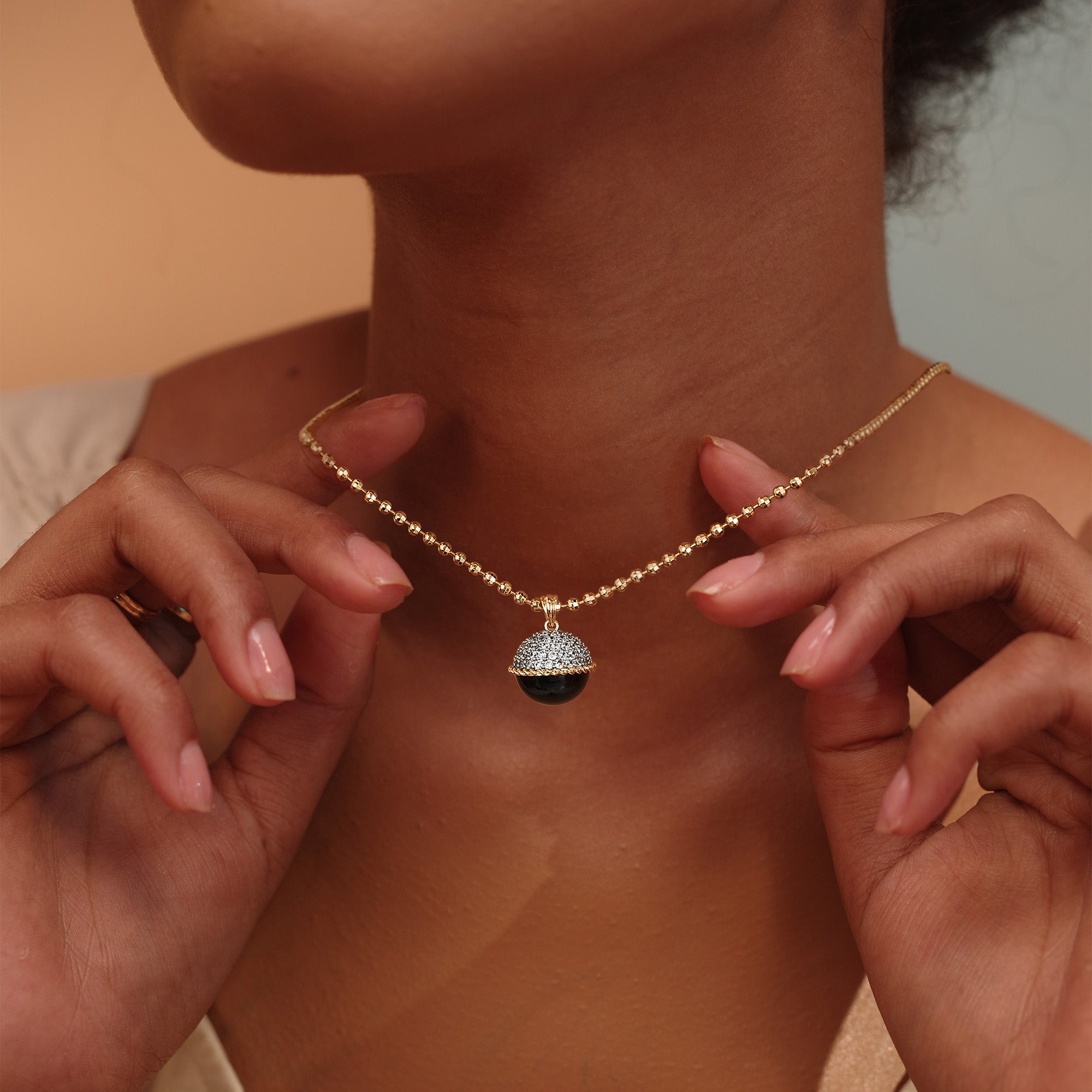 Gold Satellite Chain Natural Stone Pendant Necklace