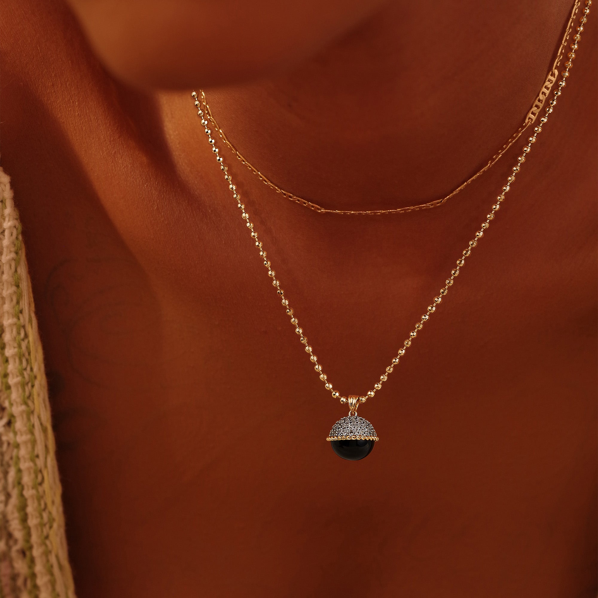 Gold Satellite Chain Natural Stone Pendant Necklace