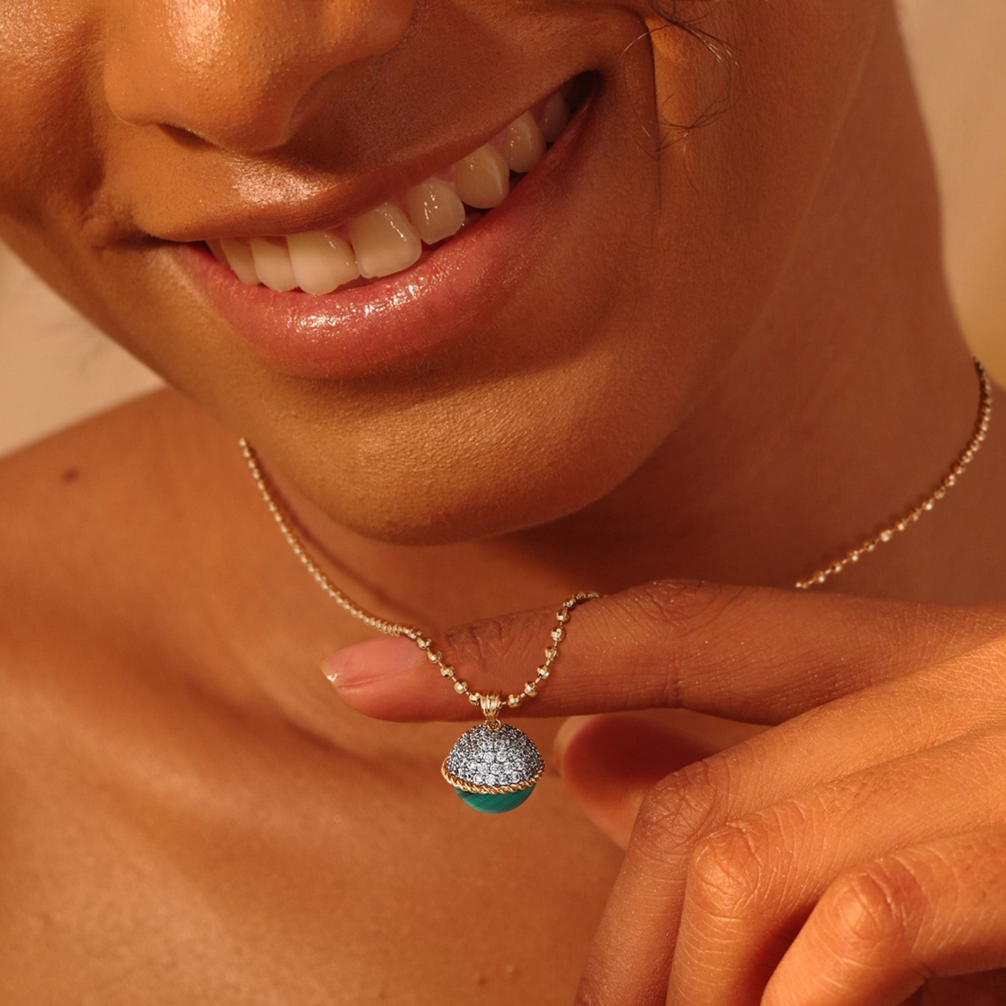 Gold Satellite Chain Natural Stone Pendant Necklace