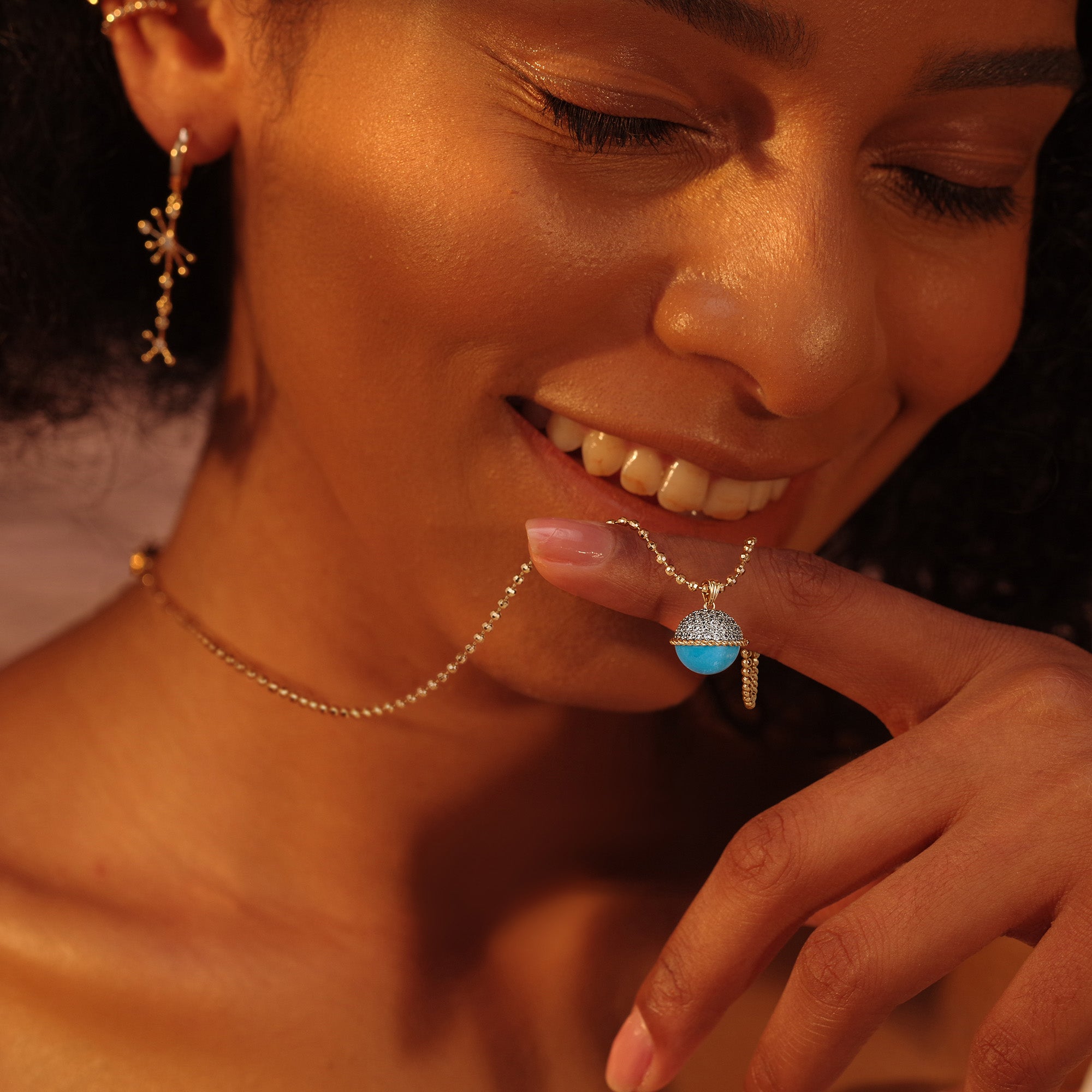 Gold Satellite Chain Natural Stone Pendant Necklace