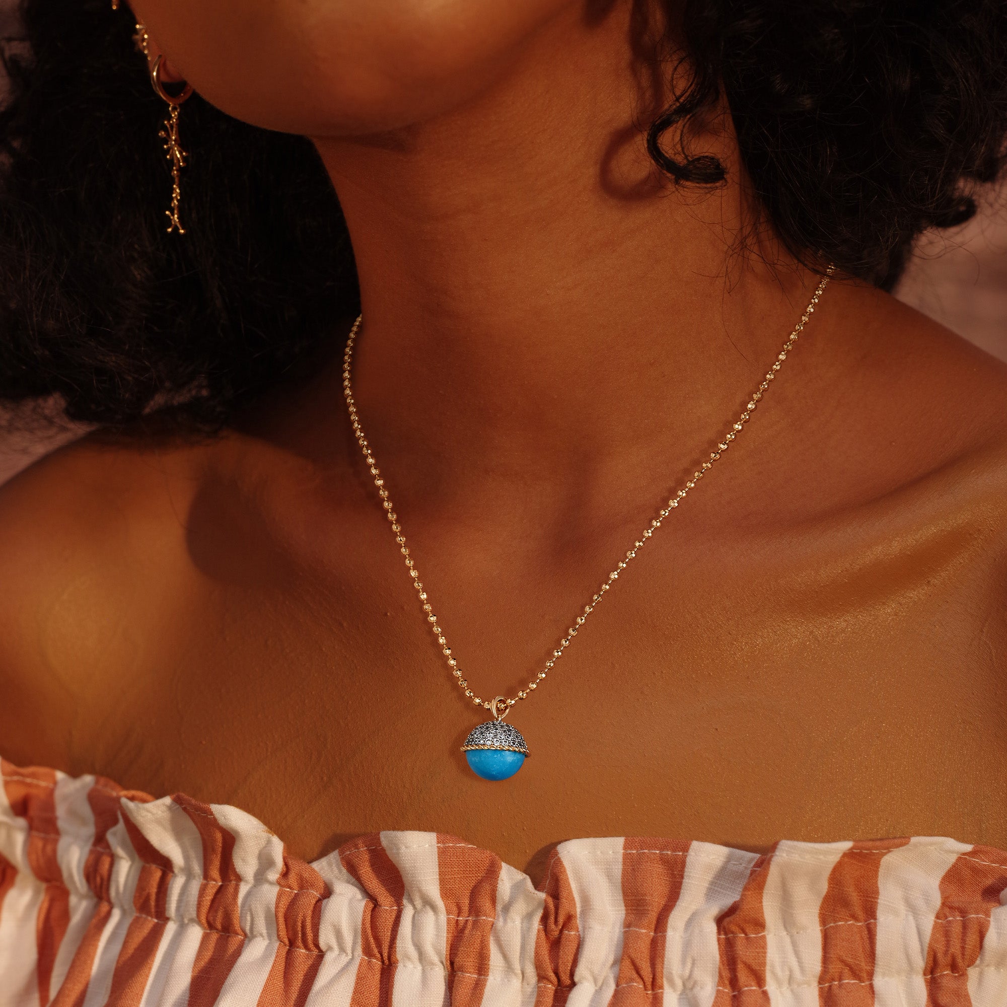 Gold Satellite Chain Natural Stone Pendant Necklace