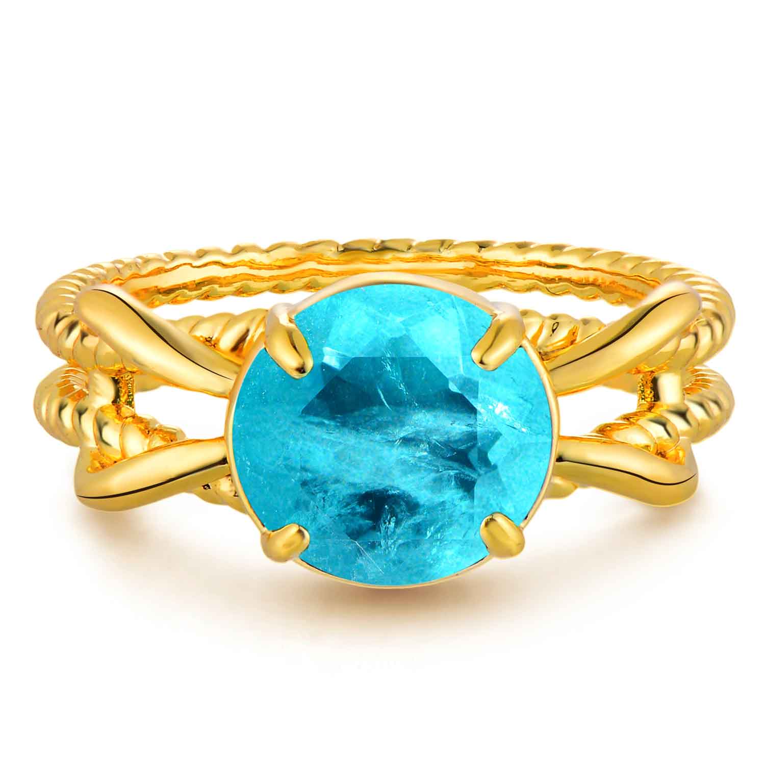 Simulated Emerald/Paraiba Solitaire Cocktail Twisted Ring