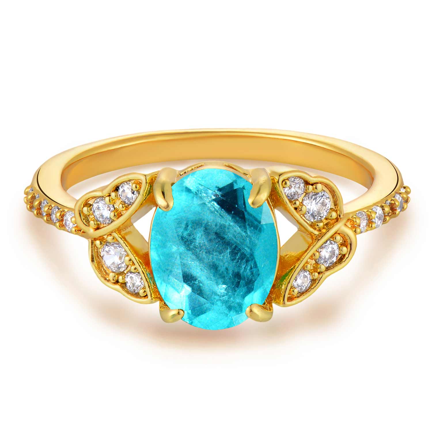 Emerald Cut Simulated Emerald/Paraiba Solitaire Cocktail Pave Ring