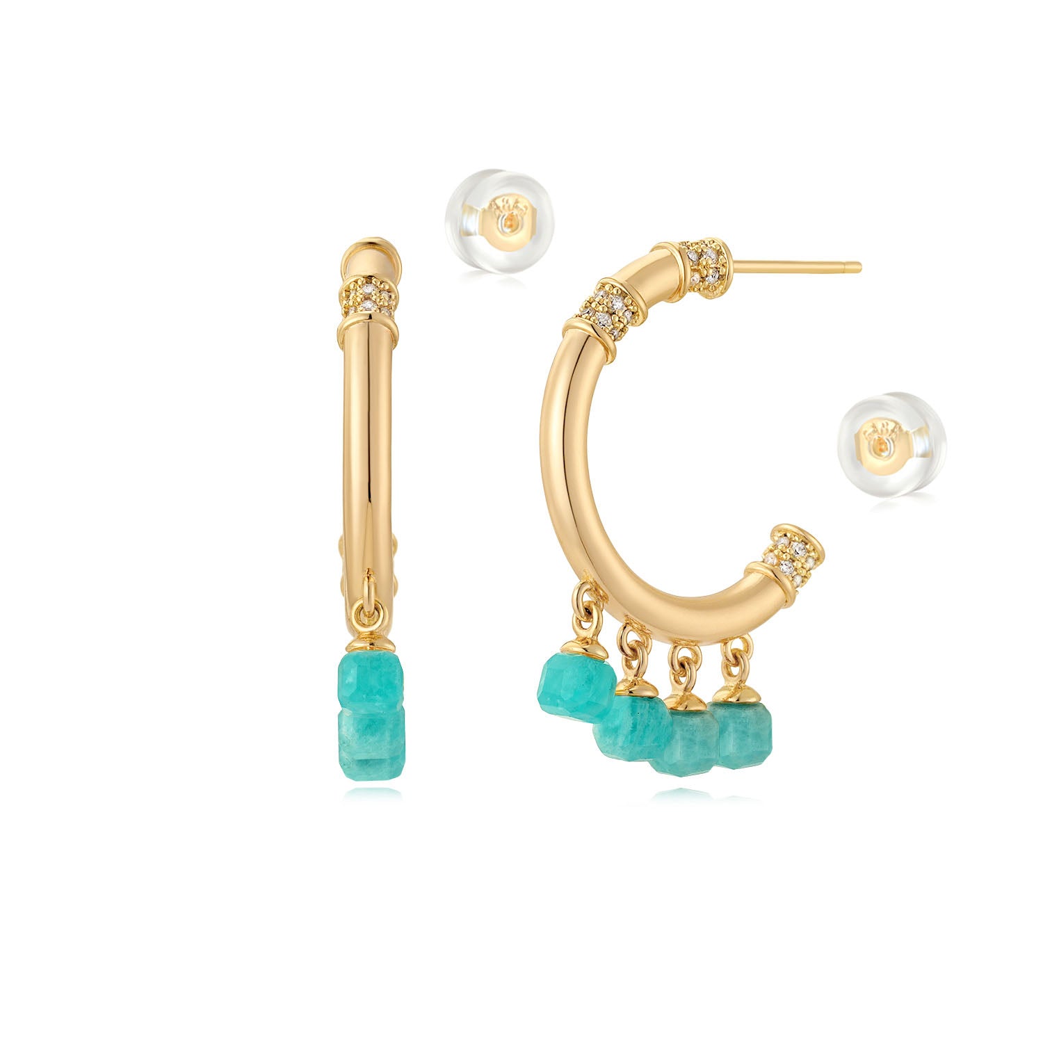 Gemstone Dangle Open Hoop Earrings