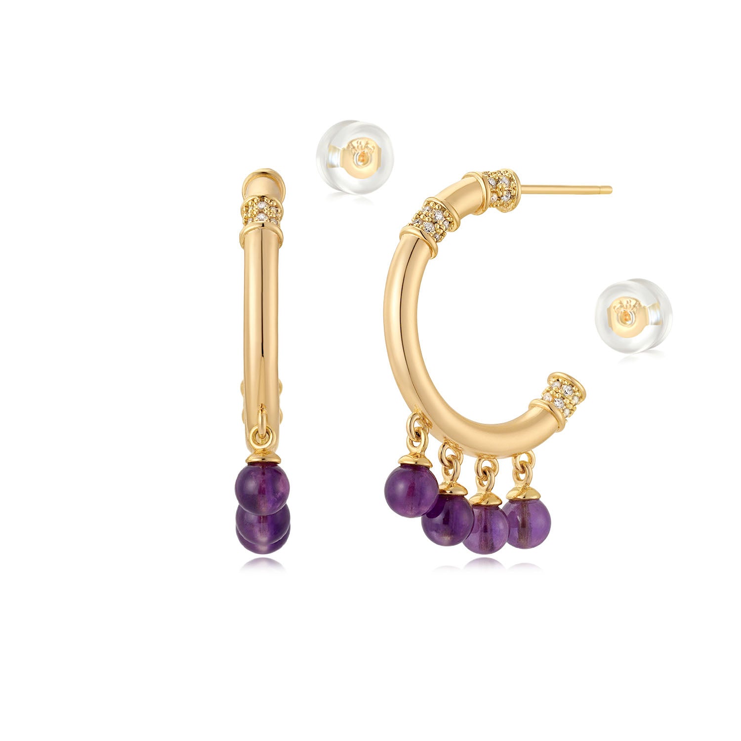 Gemstone Dangle Open Hoop Earrings