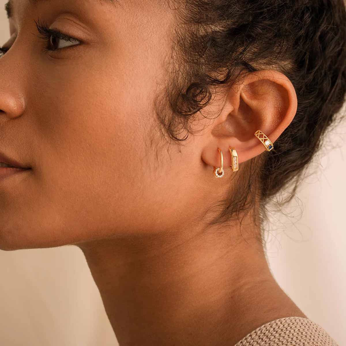 Gear Bead Dangle Hoop Earrings