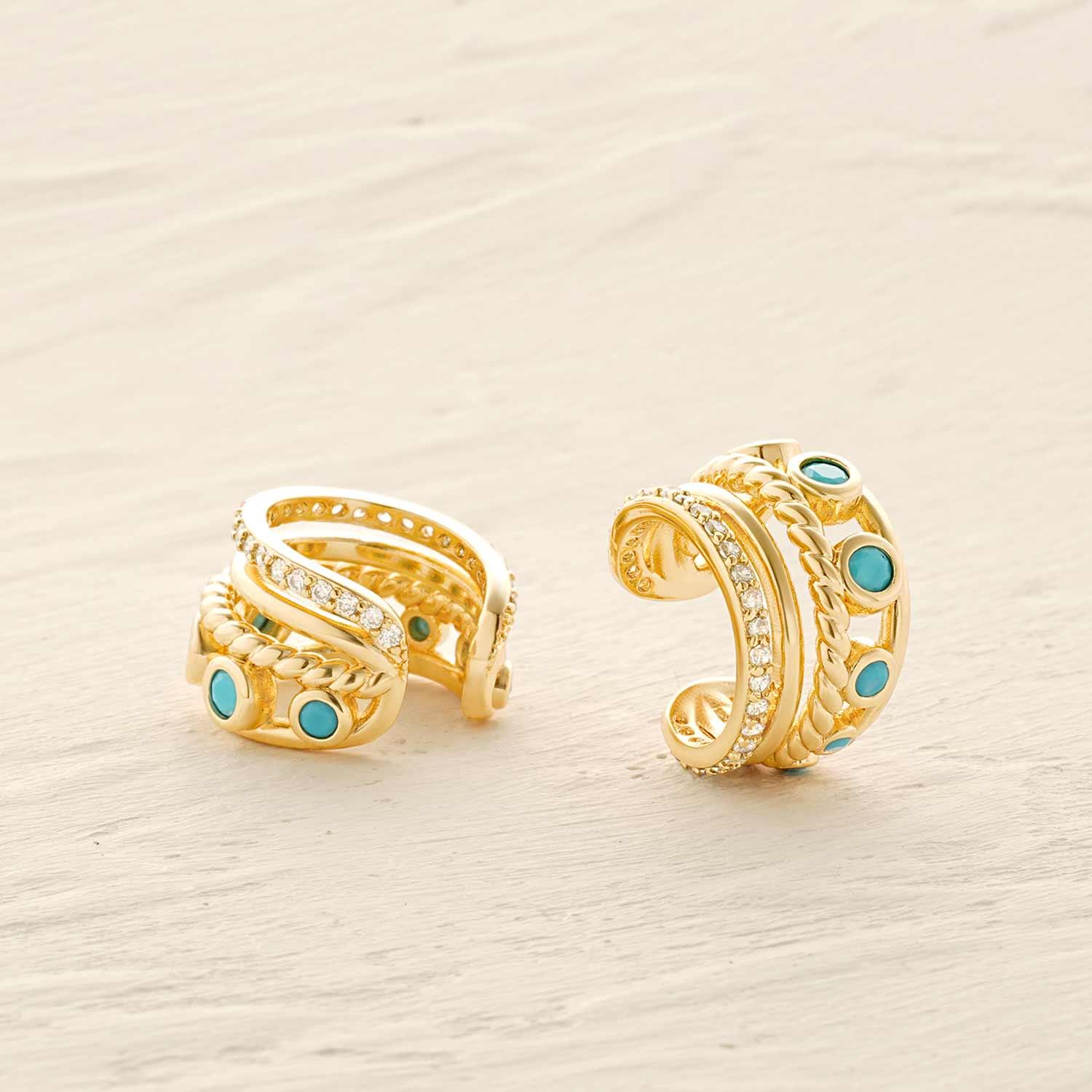 Triple Hoop Turquoise Ear Cuffs