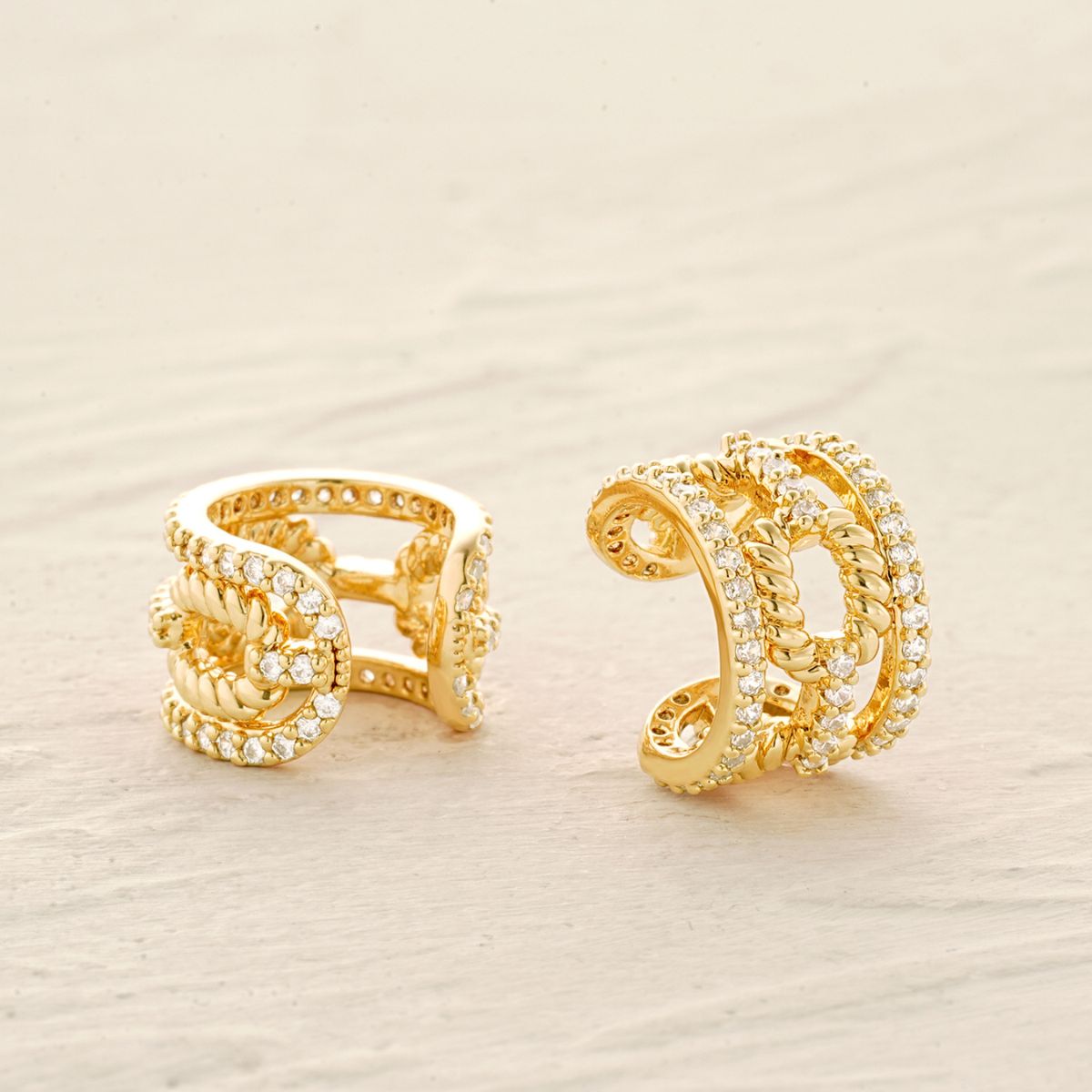 Beaded Link Pave Ear Cuffs