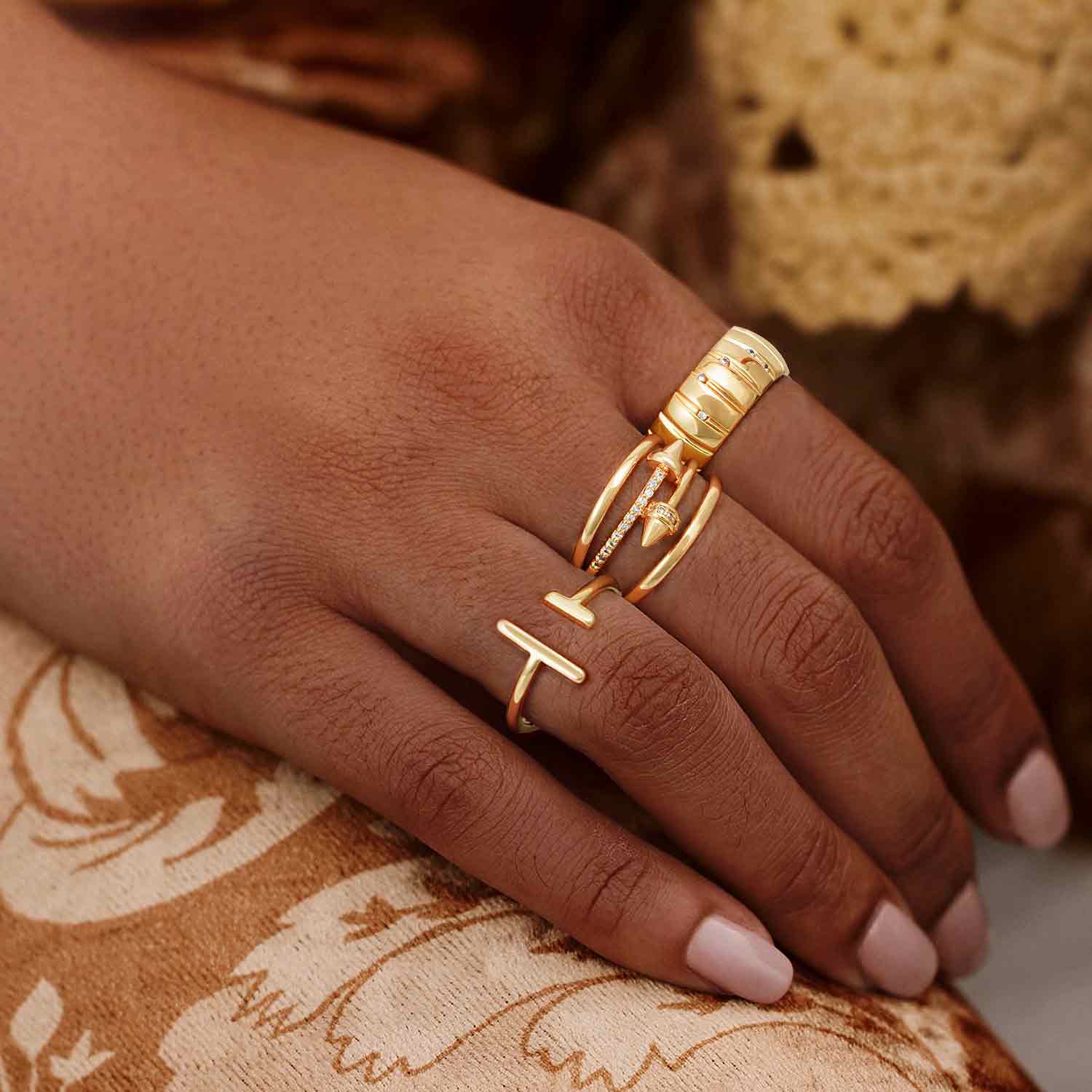 9MM Cubic Zirconia Pumpkin Ribbed Ring