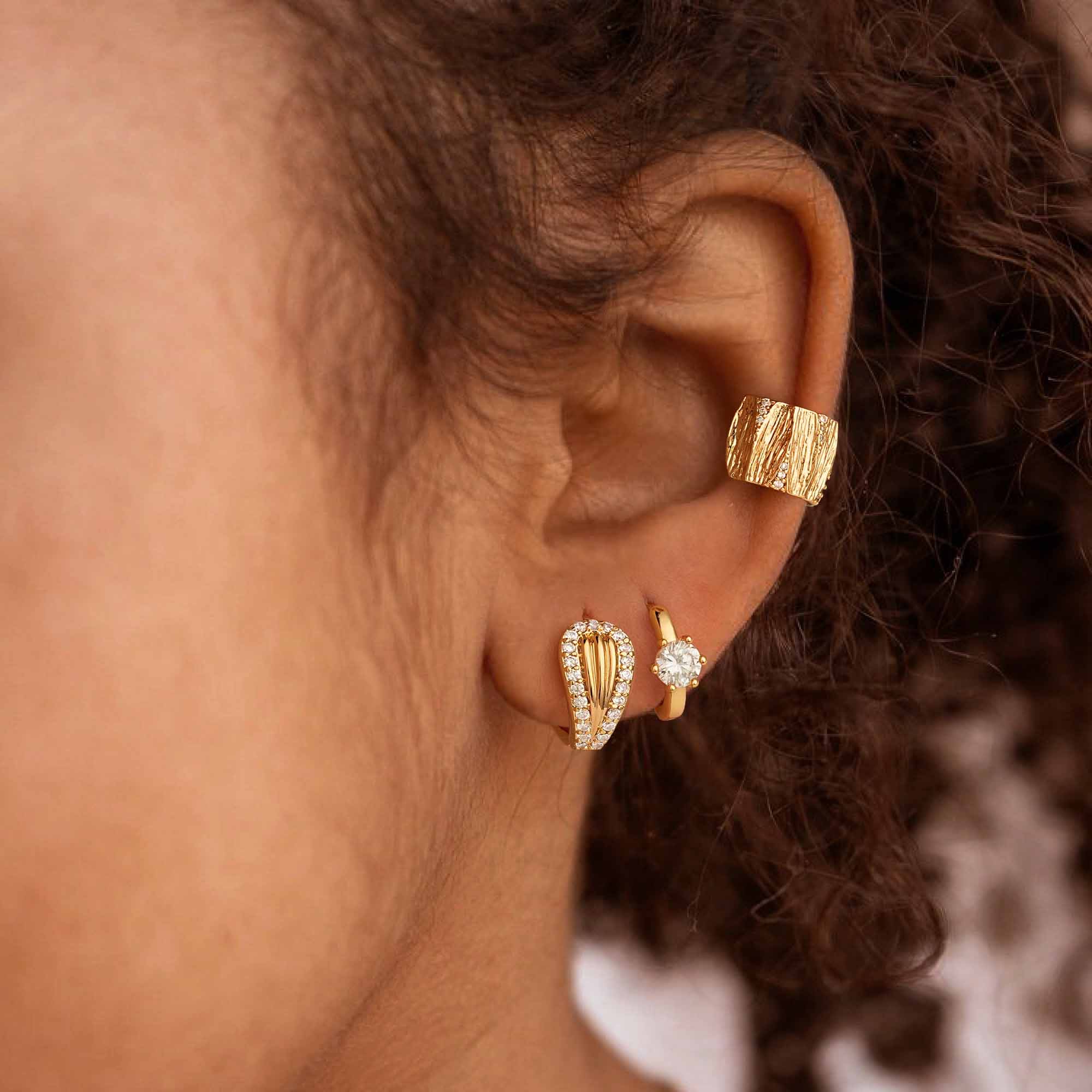 Single CZ Sleeper Hoop Earrings