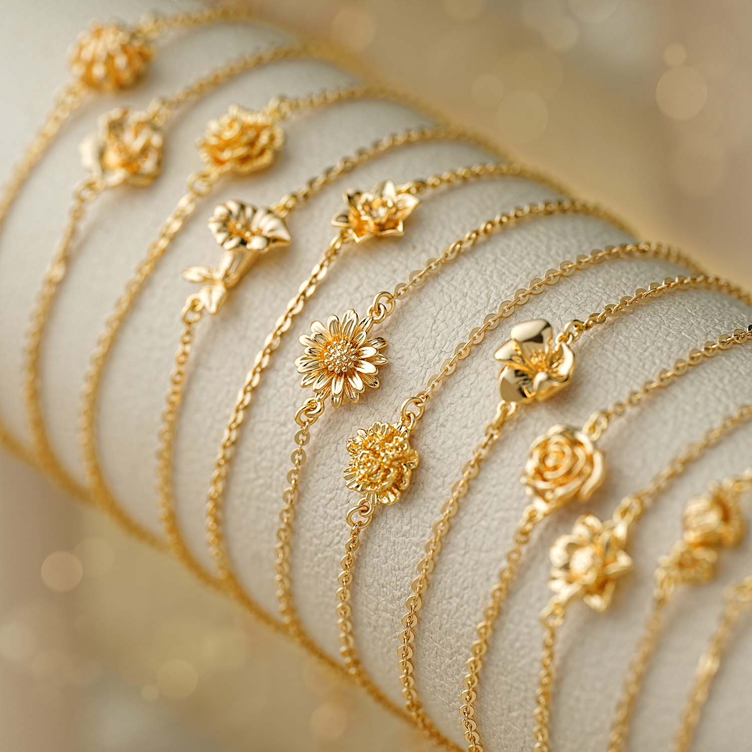 Gold Birth Flower Charm Bracelet