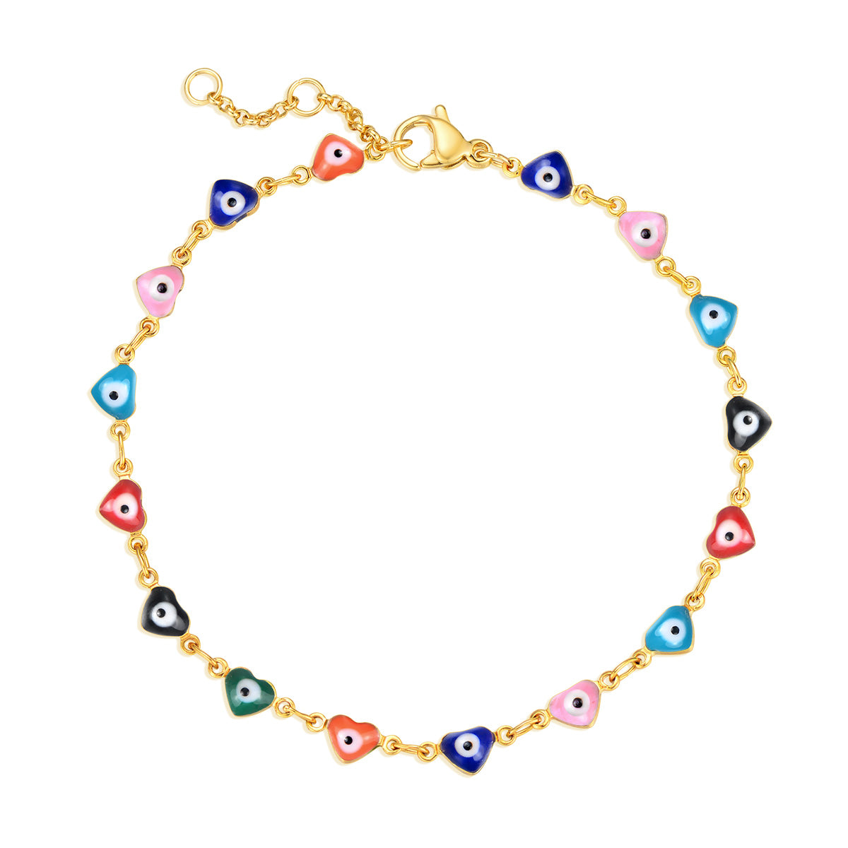 Evil Eye Bracelet with Heart-Shaped Beads