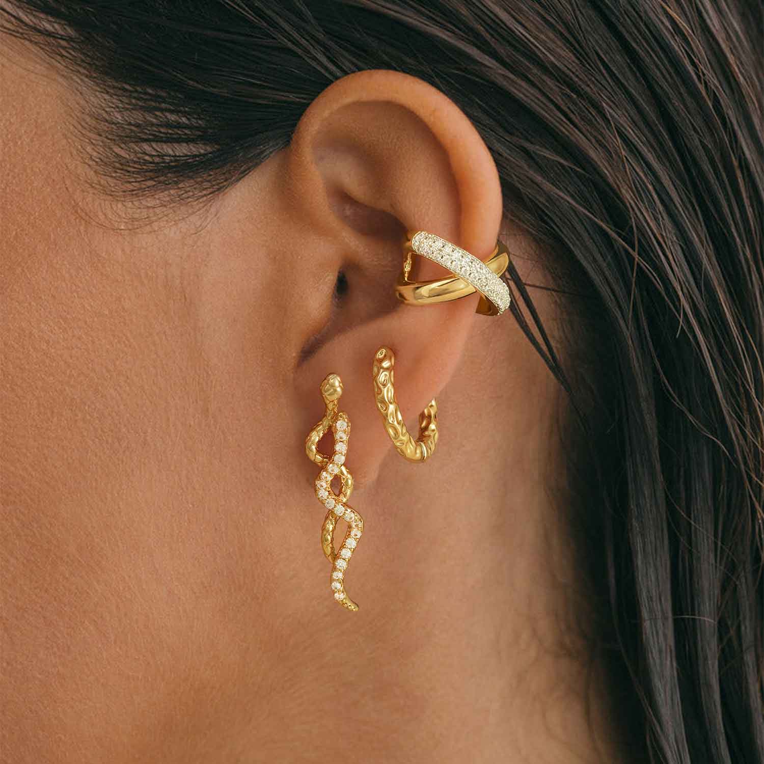 Foil Textured Huggie Hoop Earrings