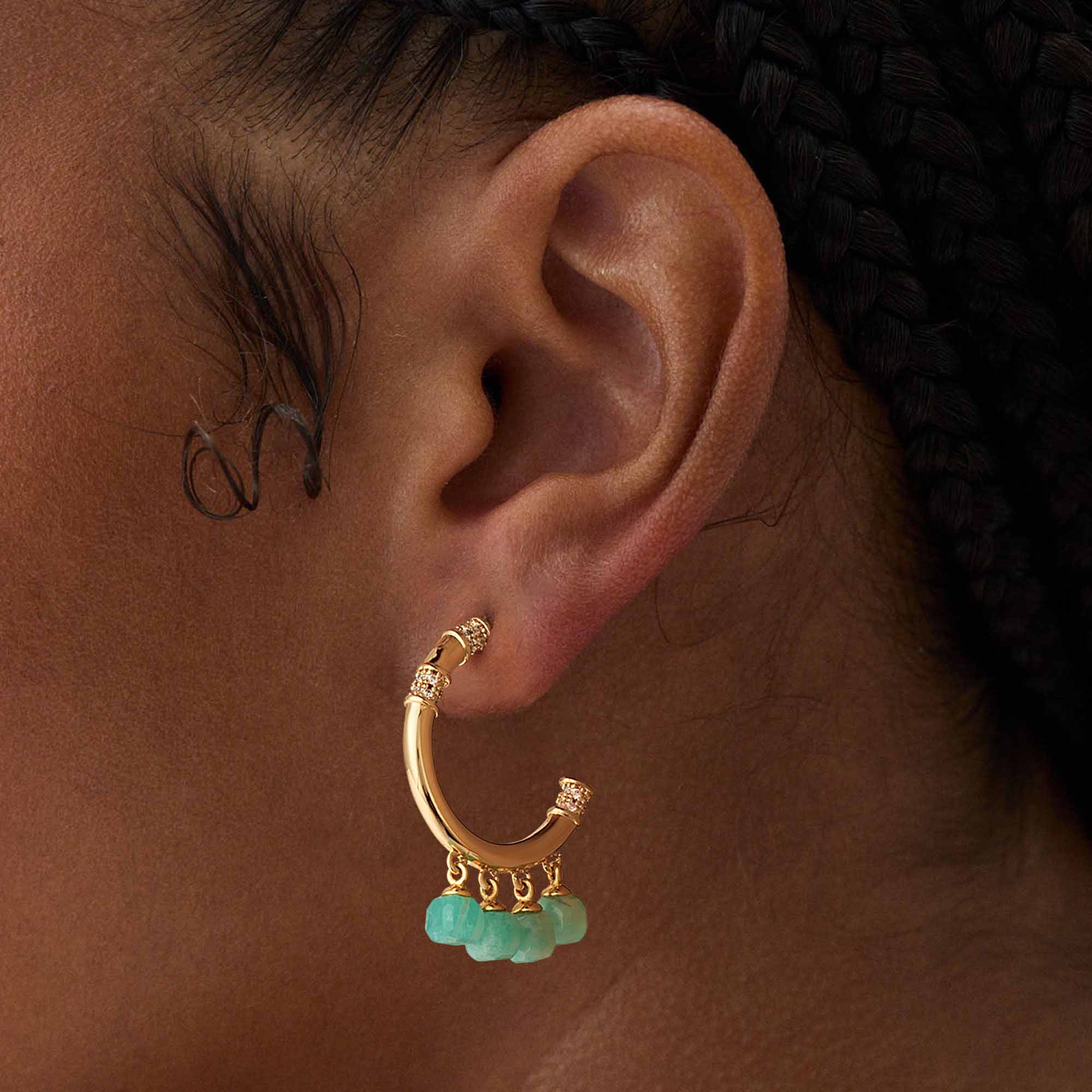 Gemstone Dangle Open Hoop Earrings