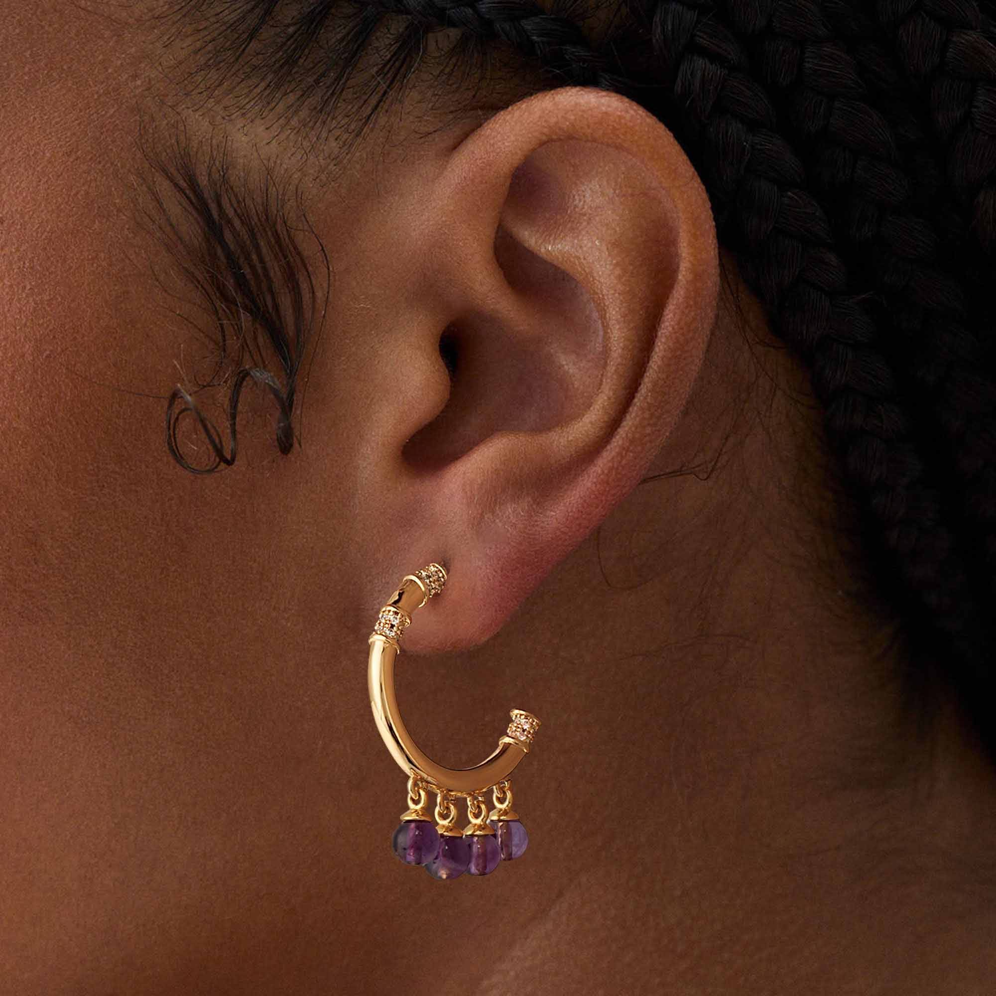 Gemstone Dangle Open Hoop Earrings
