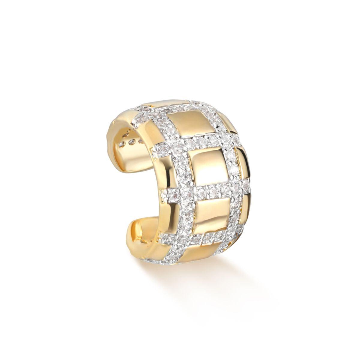 14k Gold Ear Cuff No Piercing Plaid Earrings