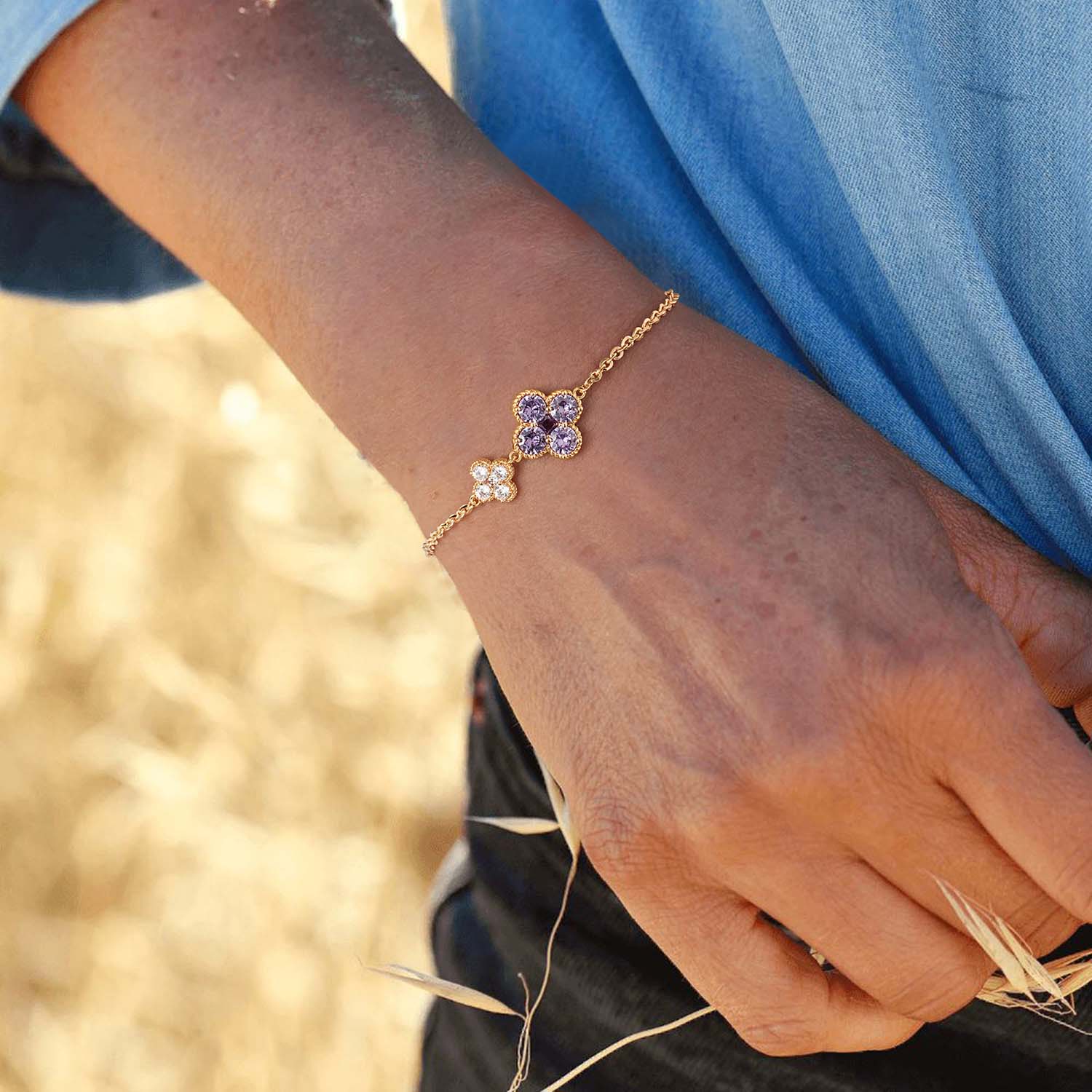 Birthstone Clover Charm Bracelet