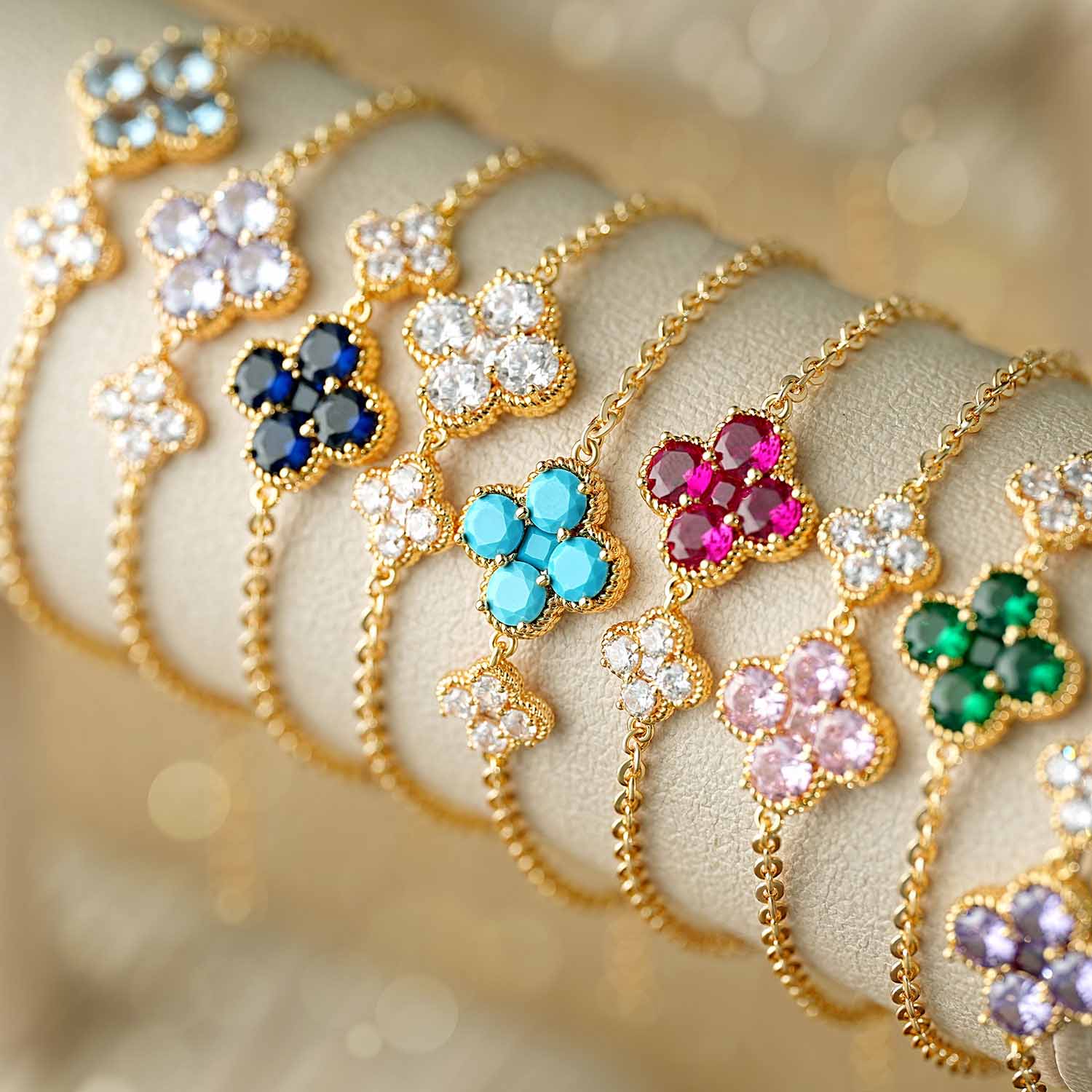 Birthstone Clover Charm Bracelet
