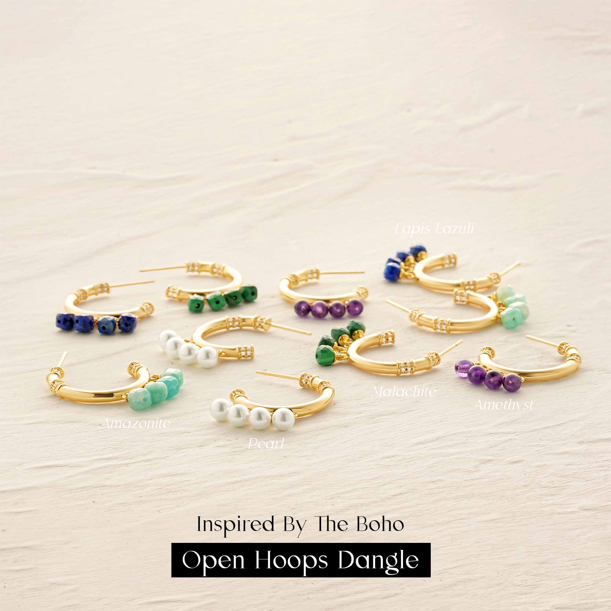 Gemstone Dangle Open Hoop Earrings