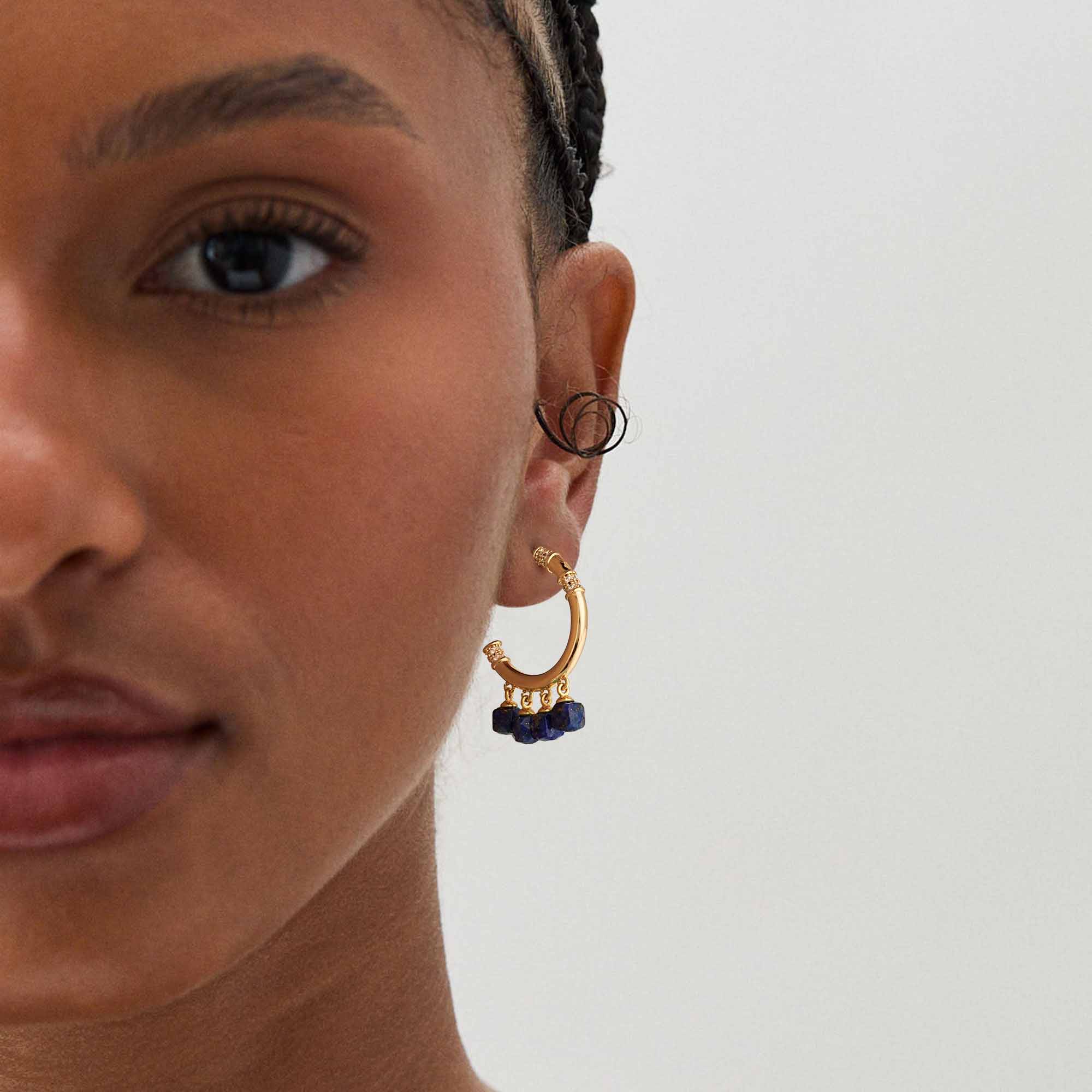 Gemstone Dangle Open Hoop Earrings