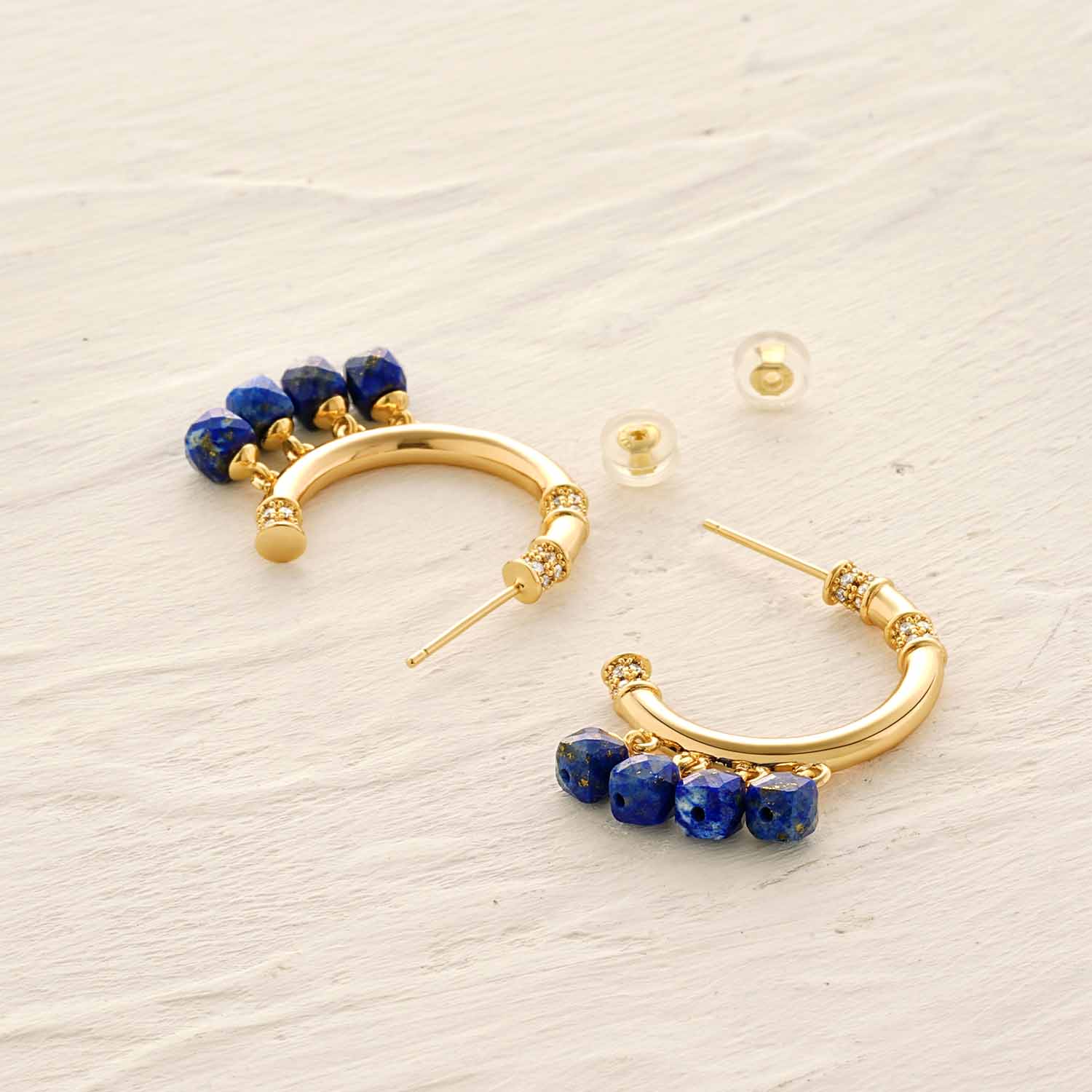 Gemstone Dangle Open Hoop Earrings