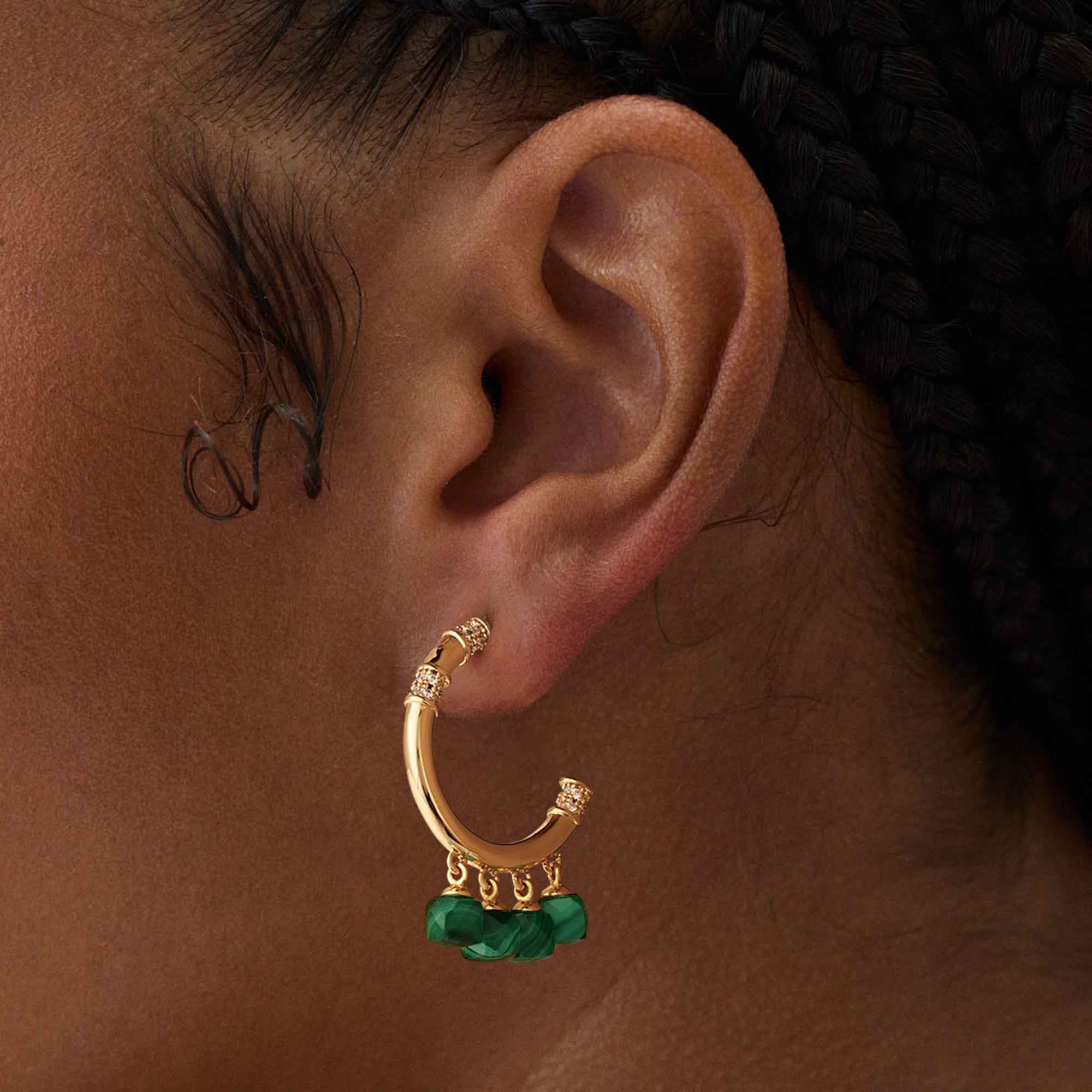 Gemstone Dangle Open Hoop Earrings