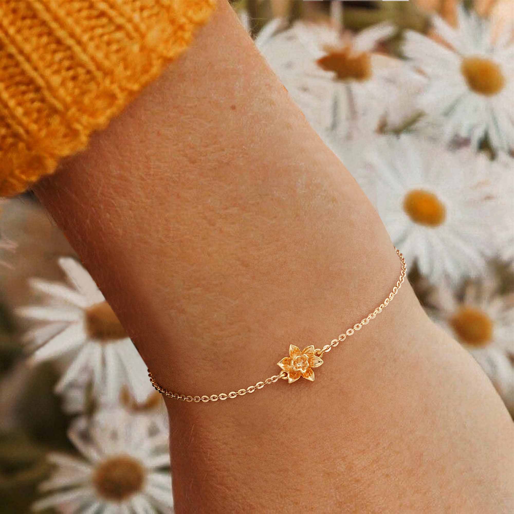 Gold Birth Flower Charm Bracelet