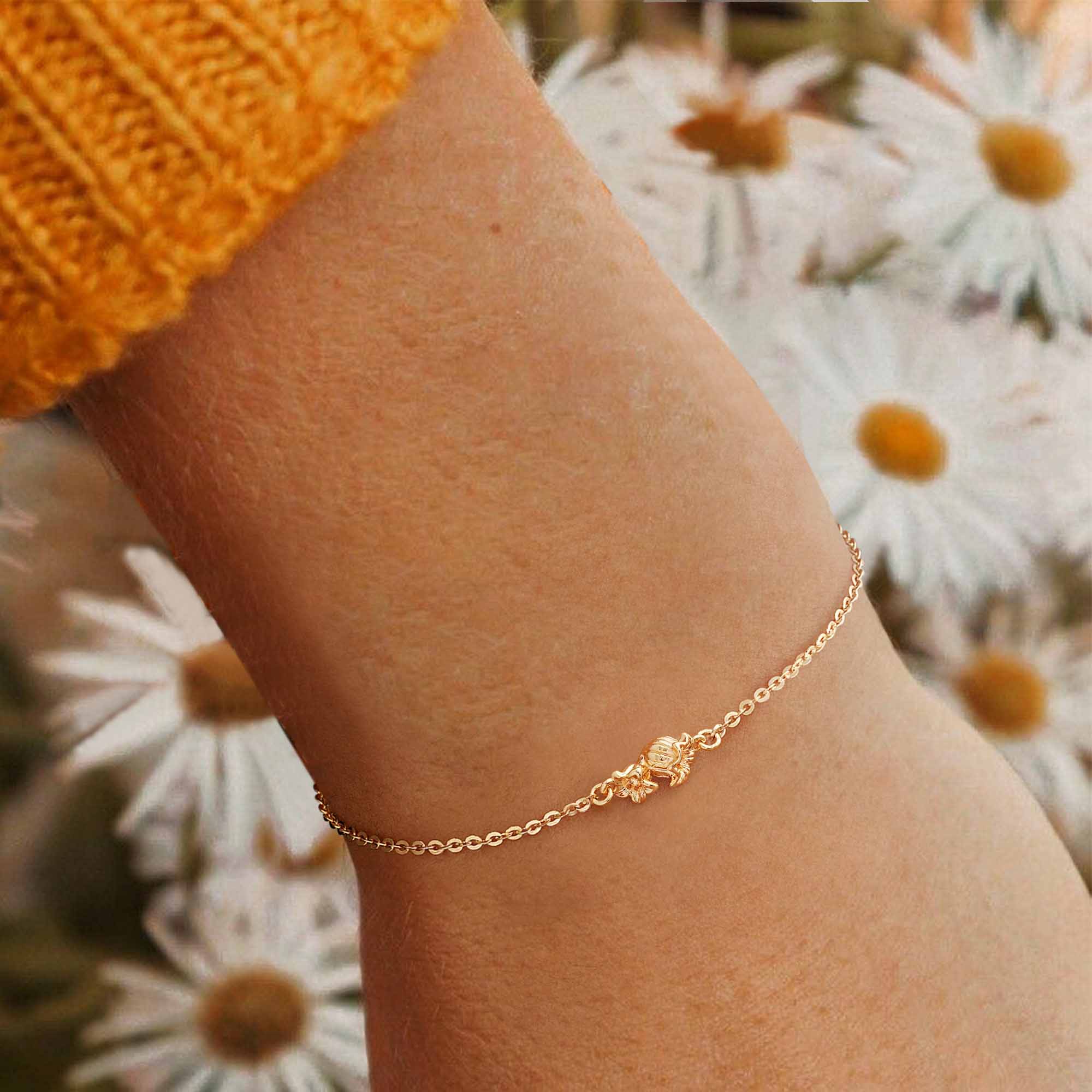 Gold Birth Flower Charm Bracelet