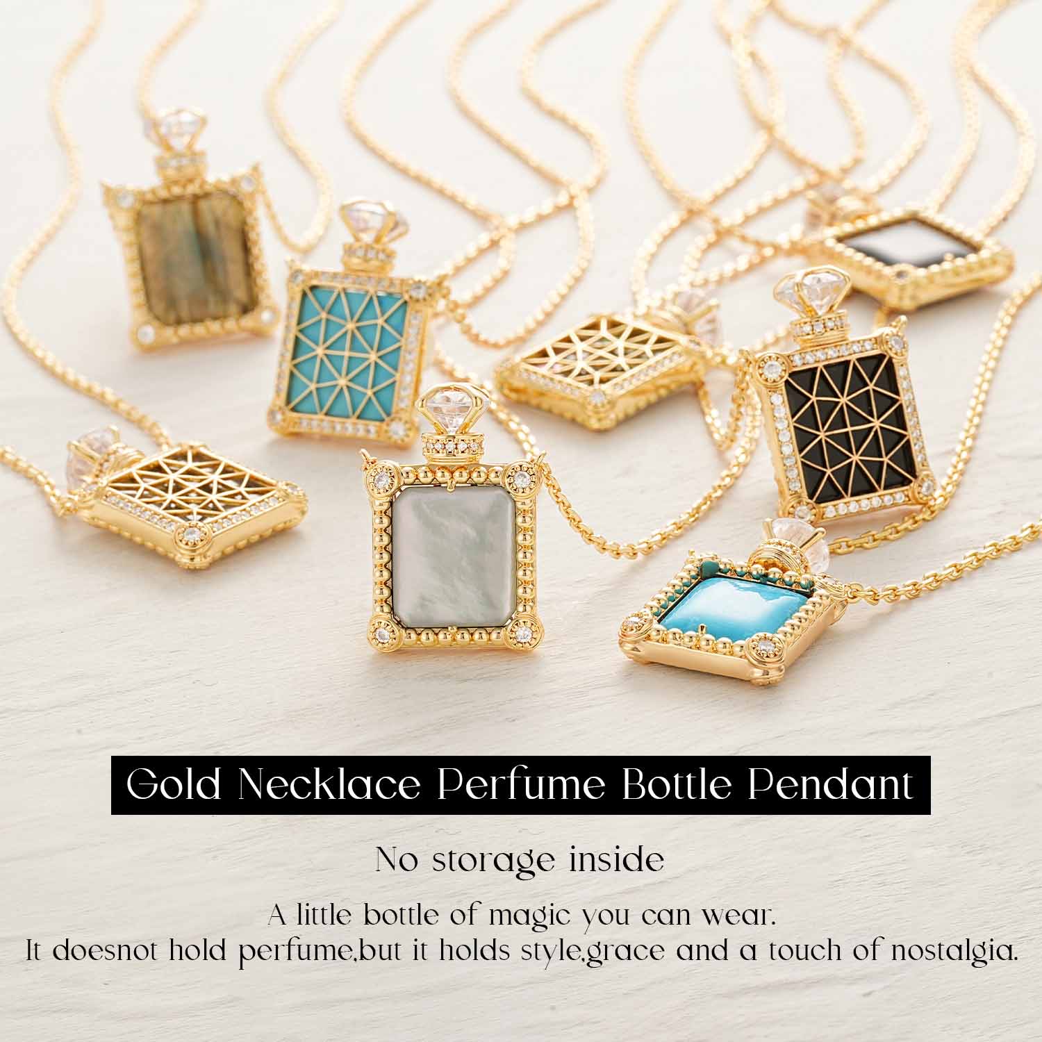 Gold Perfume Bottle Pendant Necklace