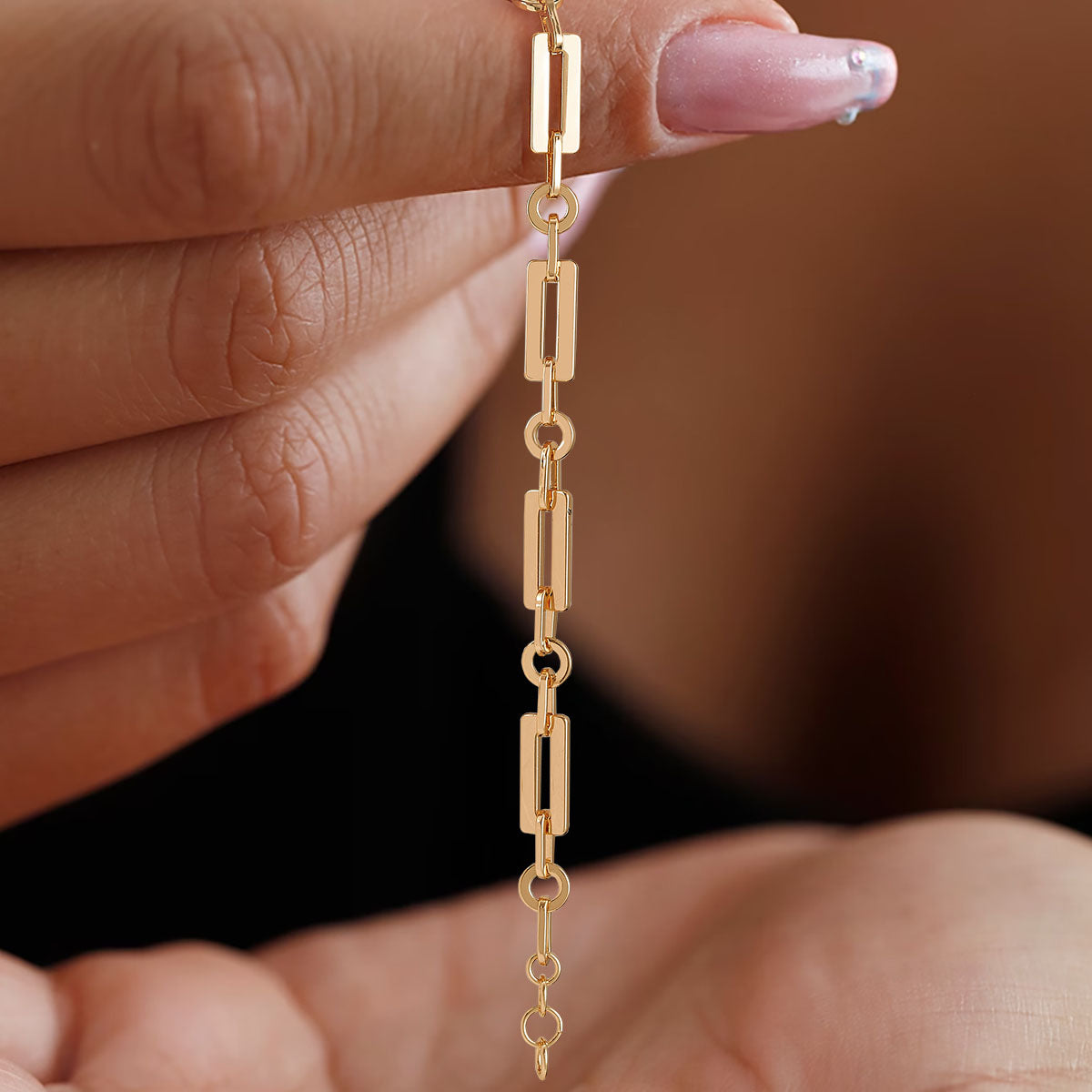 Gold Rectangular Chain Stackable Bracelet for Women