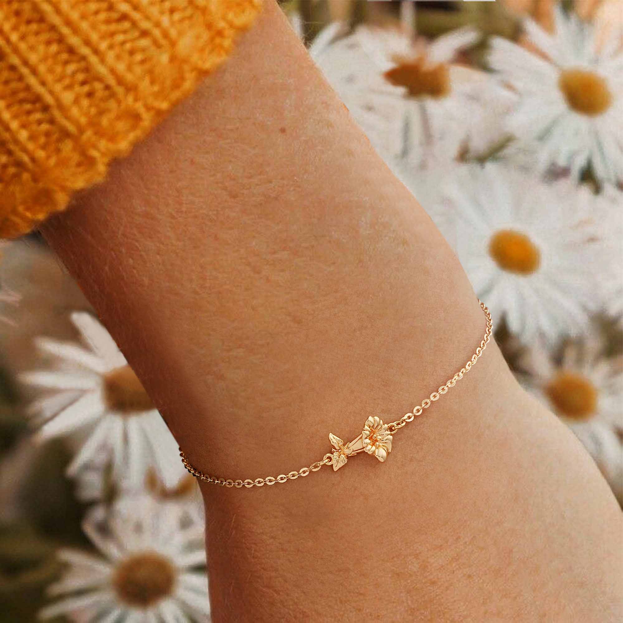 Gold Birth Flower Charm Bracelet