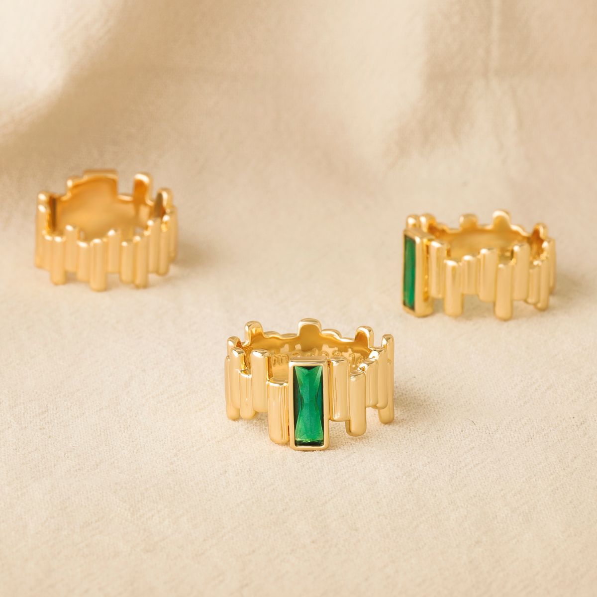 Simulated Cut Emerald Bar Ring