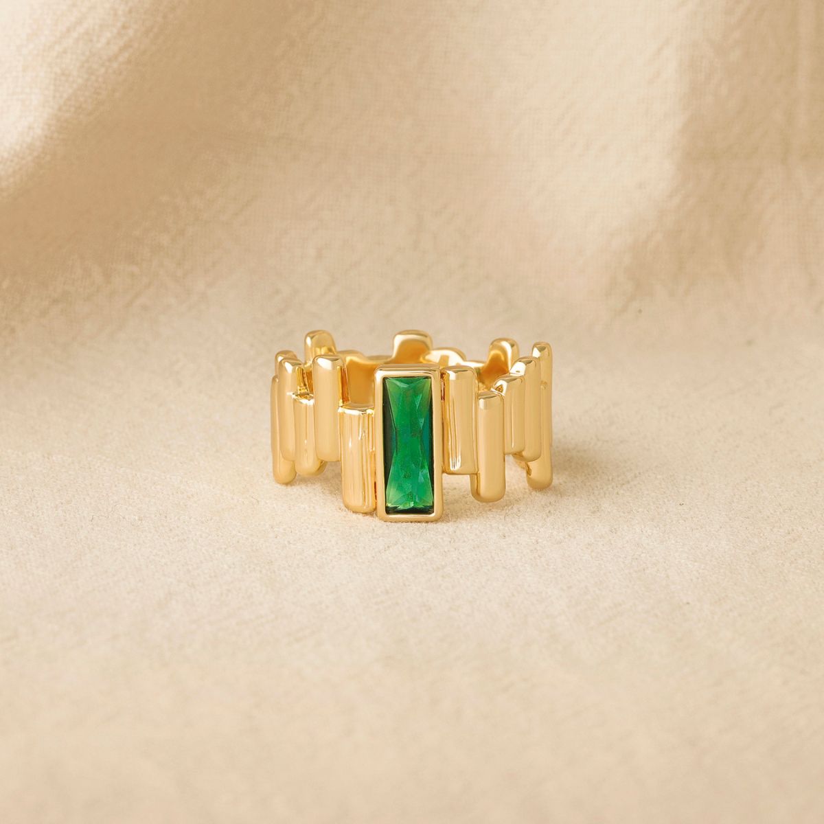 Simulated Cut Emerald Bar Ring