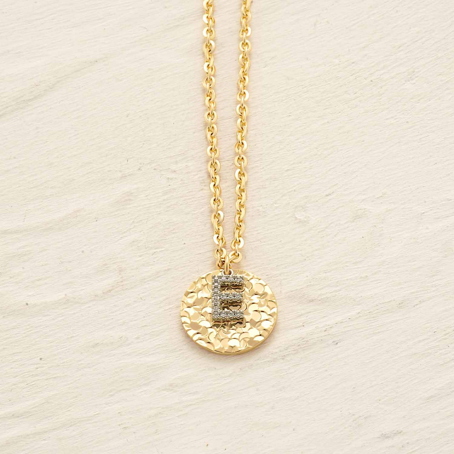 Hammered Crushed Ice Initial Pendant Necklace