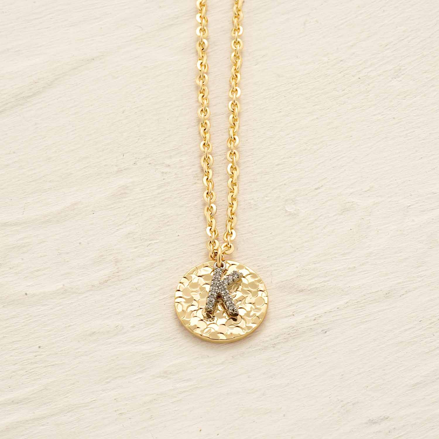 Hammered Crushed Ice Initial Pendant Necklace