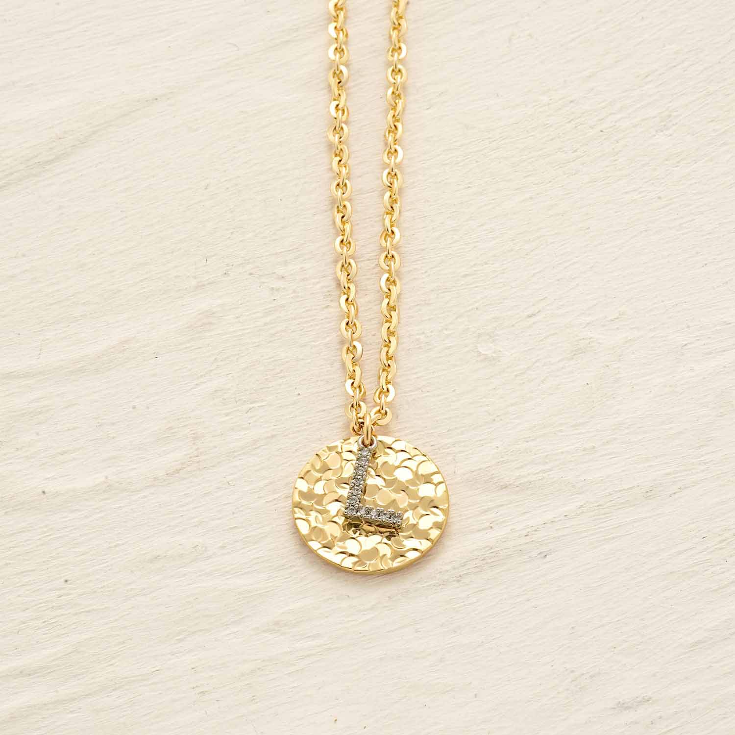 Hammered Crushed Ice Initial Pendant Necklace