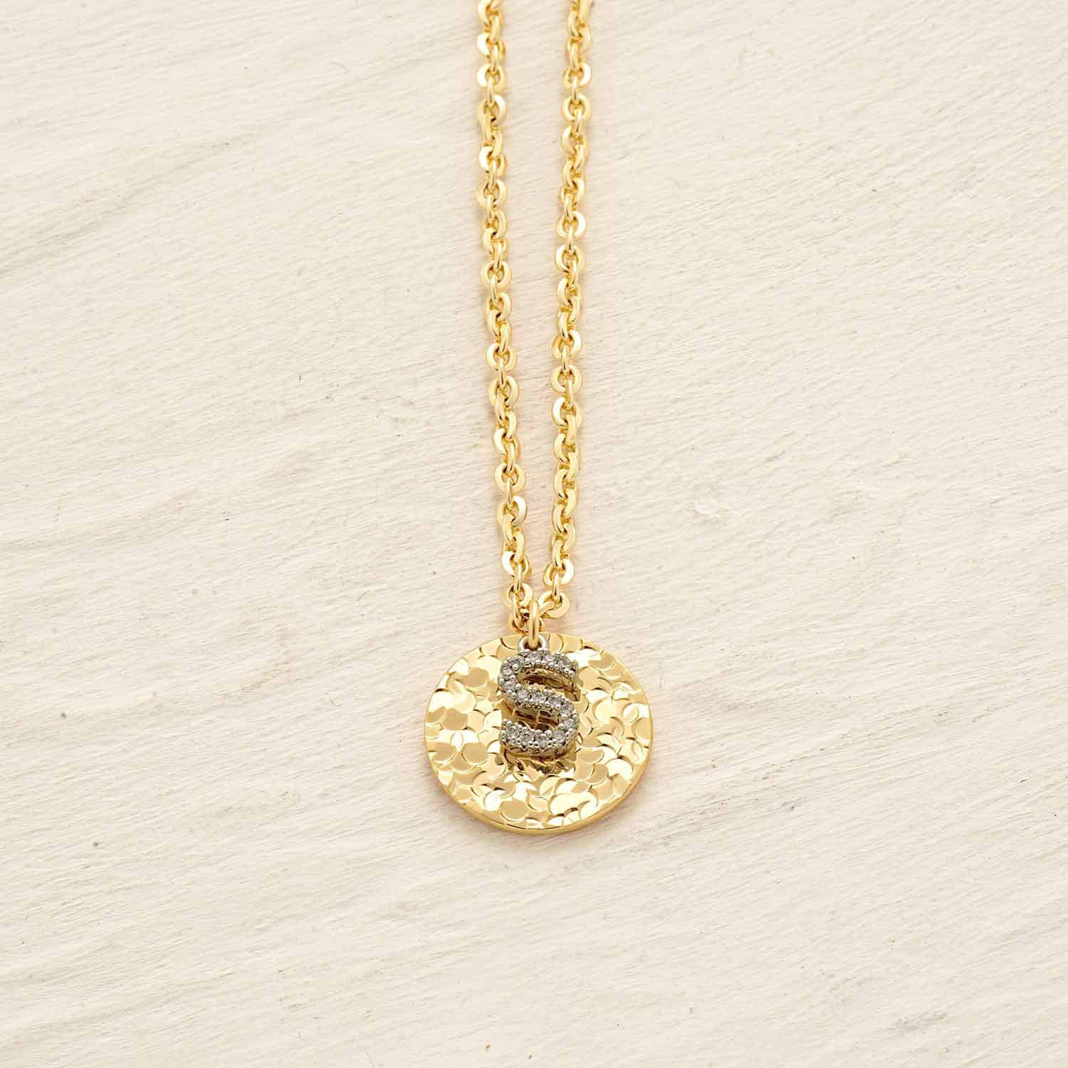 Hammered Crushed Ice Initial Pendant Necklace