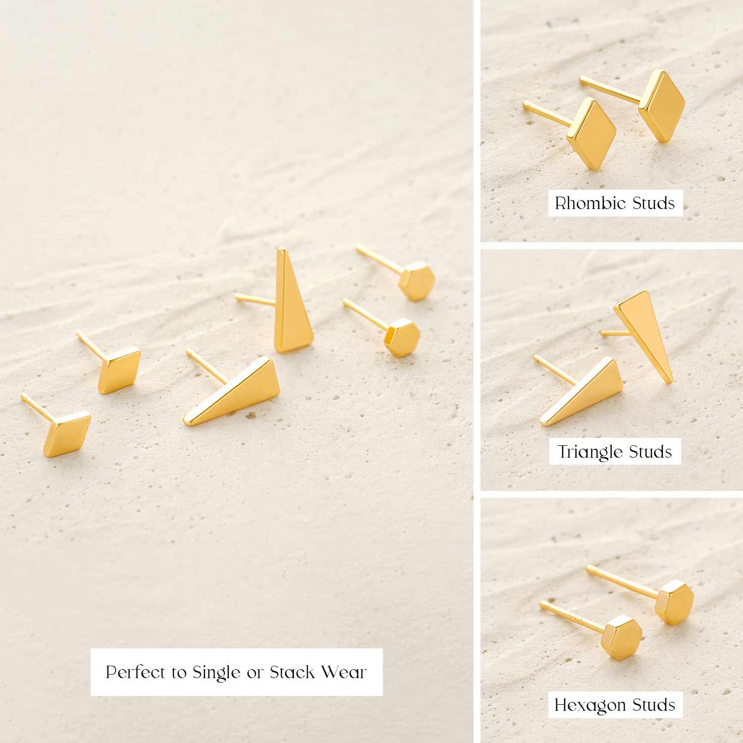 Hexagon & Rhombic & Triangle Stud Earrings Set