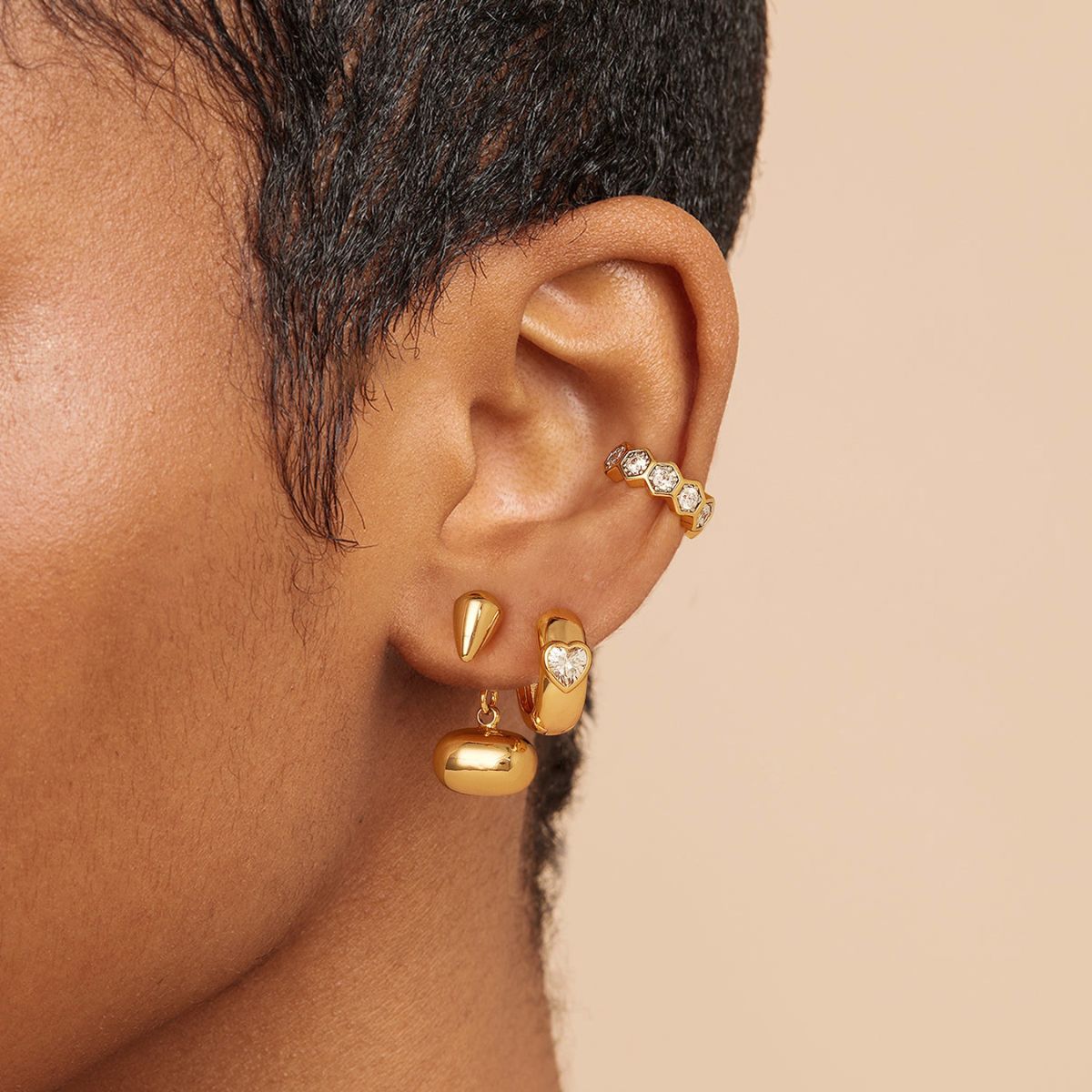 Hexagonal Crystal Ear Cuffs