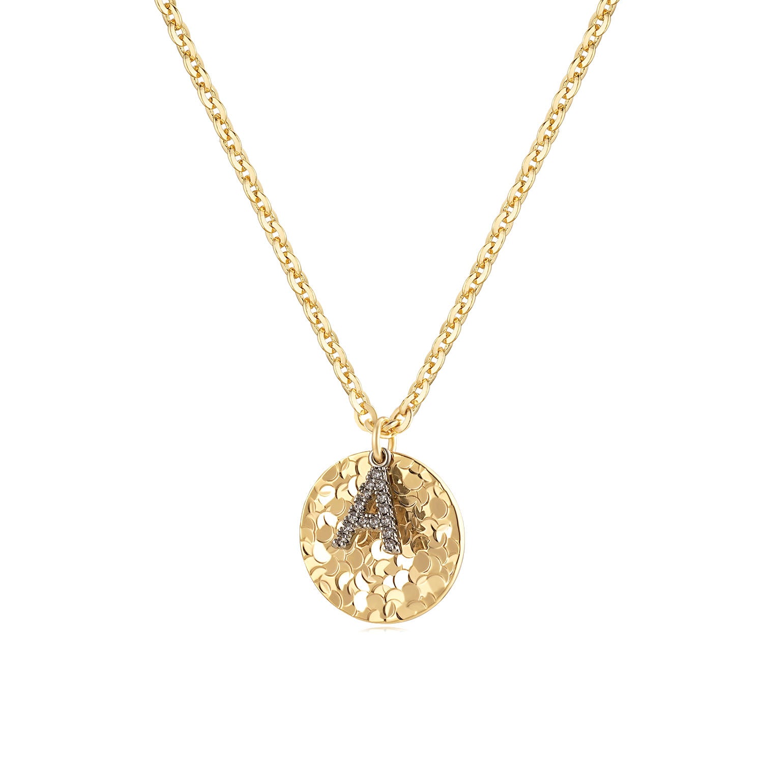 Hammered Crushed Ice Initial Pendant Necklace